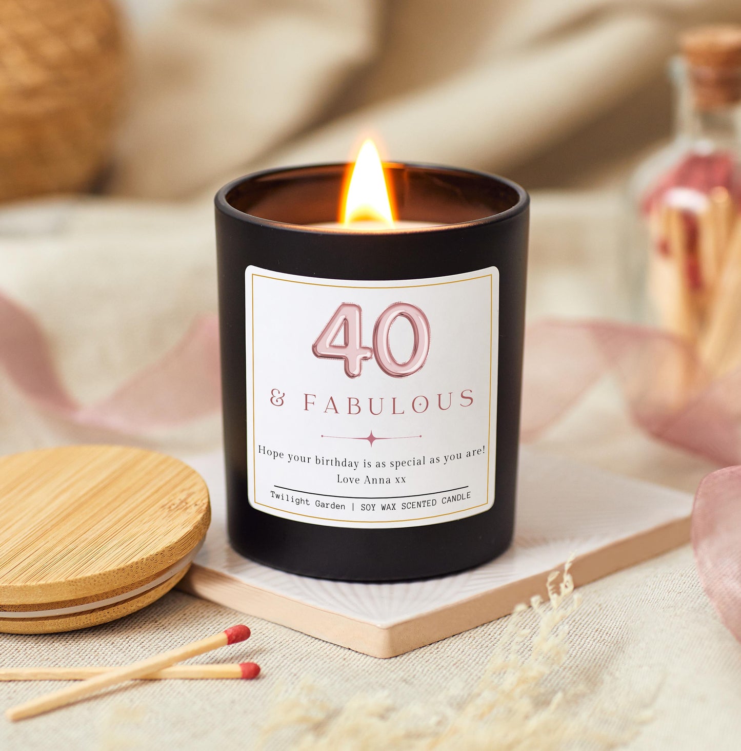 40 and Fabulous, 40th Birthday Gifts for Women, Forty & Fabulous, 40th Birthday Personalised Candle, Funny Candle for Friends 40th, Auntie Gift, Gift under 20, Gift under 30, Sister Gift, Best Friend Personalised Gift