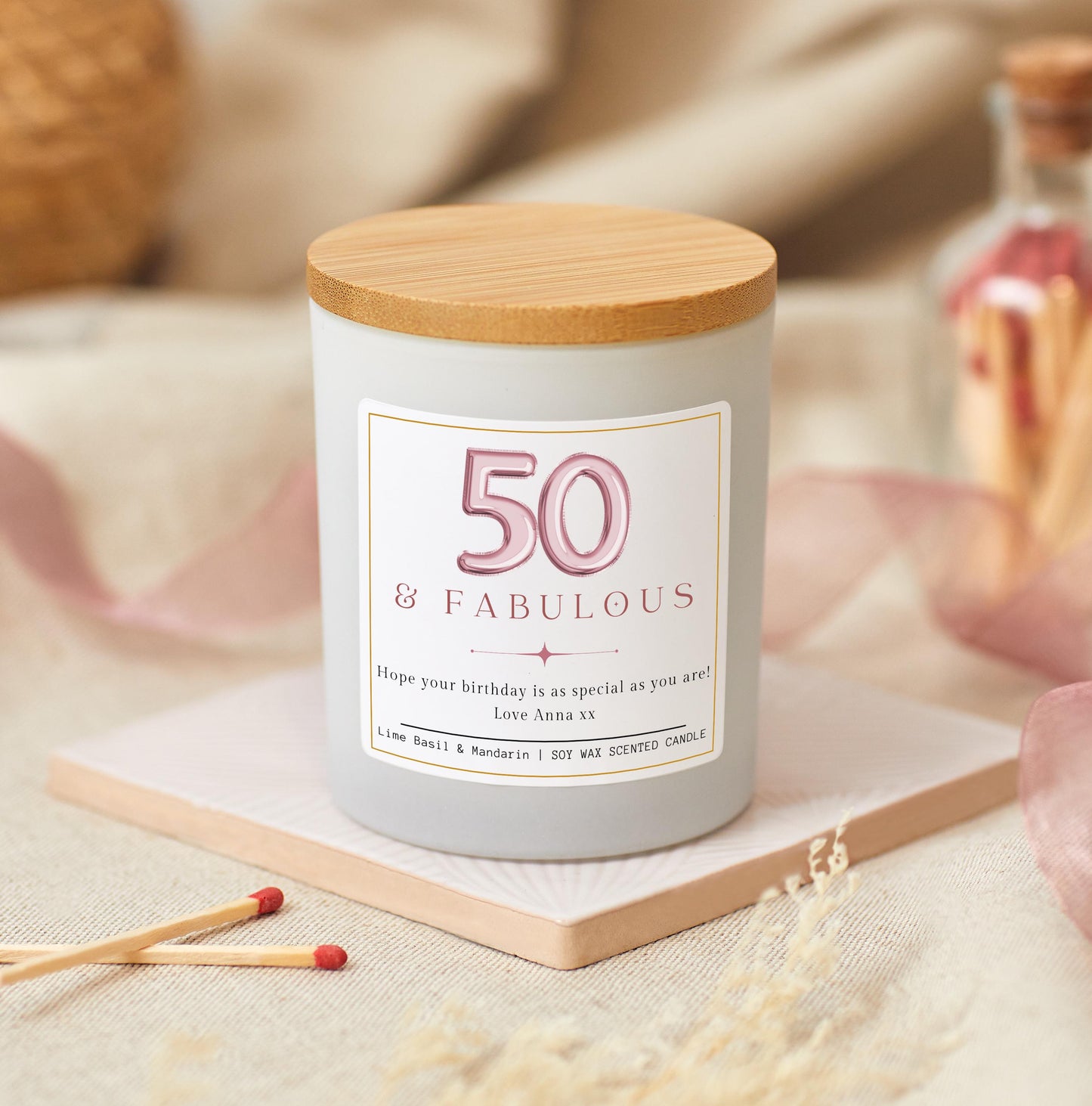 50 and Fabulous, 50th Birthday Gifts for Women, Fifty & Fabulous, 50th Birthday Personalised Candle, Funny Candle for Friends 50th, Auntie Gift, Gift under 20, Gift under 30, Sister Gift, Best Friend Personalised Gift