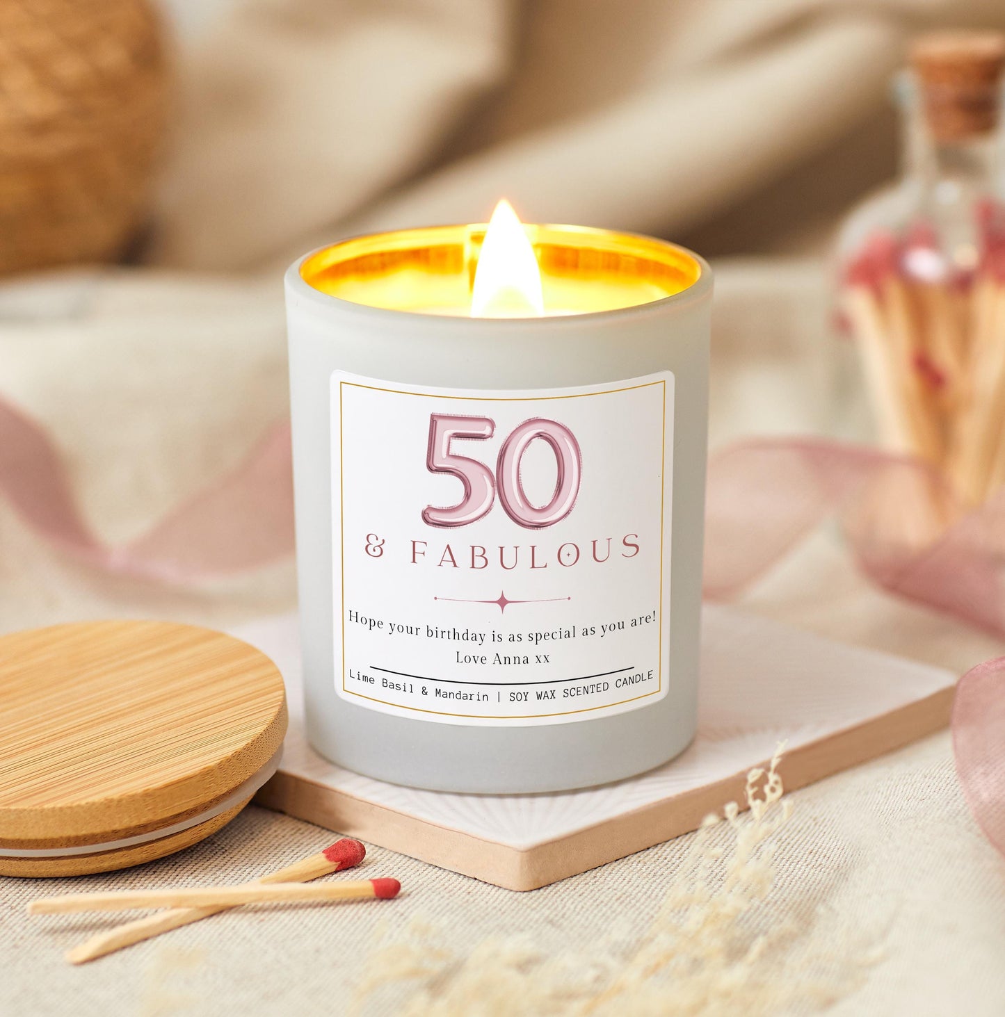 50 and Fabulous, 50th Birthday Gifts for Women, Fifty & Fabulous, 50th Birthday Personalised Candle, Funny Candle for Friends 50th, Auntie Gift, Gift under 20, Gift under 30, Sister Gift, Best Friend Personalised Gift