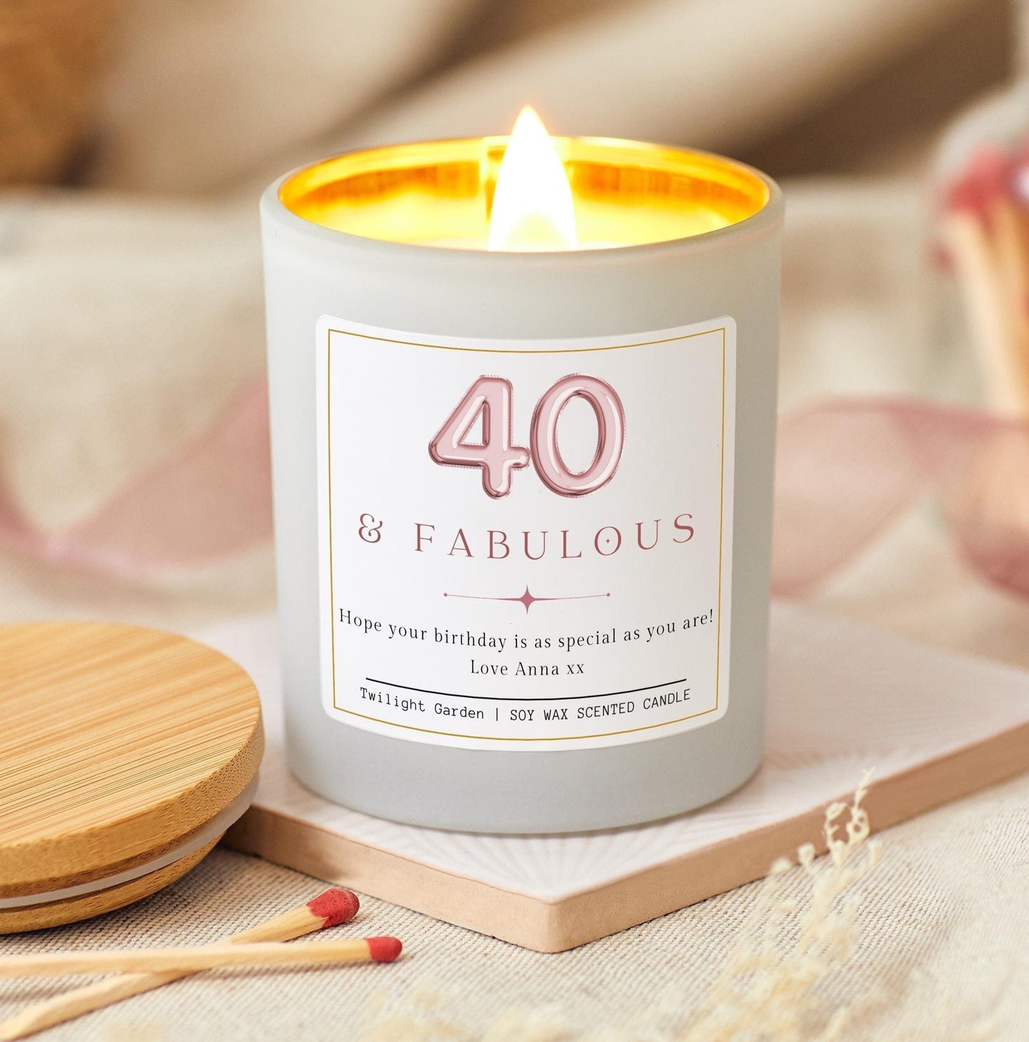 40 and Fabulous, 40th Birthday Gifts for Women, Forty & Fabulous, 40th Birthday Personalised Candle, Funny Candle for Friends 40th, Auntie Gift, Gift under 20, Gift under 30, Sister Gift, Best Friend Personalised Gift