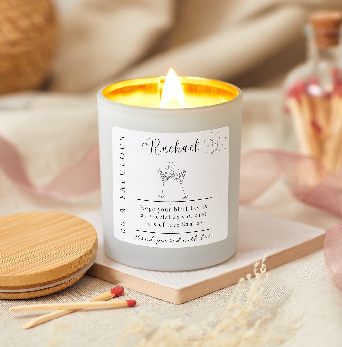 60 and Fabulous, 60th Birthday Gifts for Women, Mum, Friend, Colleague, Sixty & Fabulous, 60th Birthday Personalised Candle, Funny Candle for Friends 60th, Auntie Gift, Gift under 20, Gift under 30, Sister Gift, Best Friend Personalised Gift