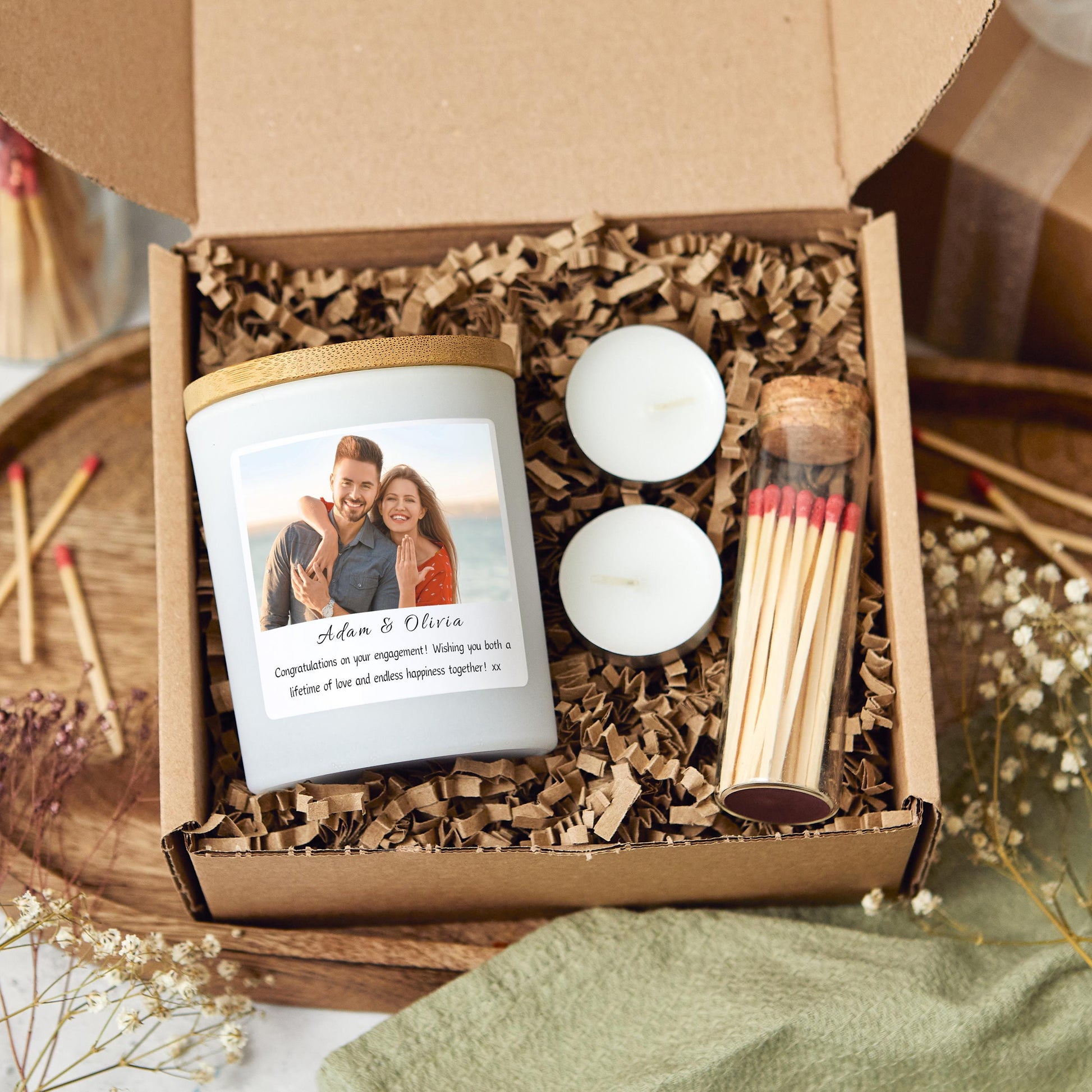 Engagement Presents For Future Bride and Groom, Personalised Engagement Photo Candle Gift Set, Friend Engagement, Sister Engagement Photo Gift, Newly Engaged Gift For Couple with Photo