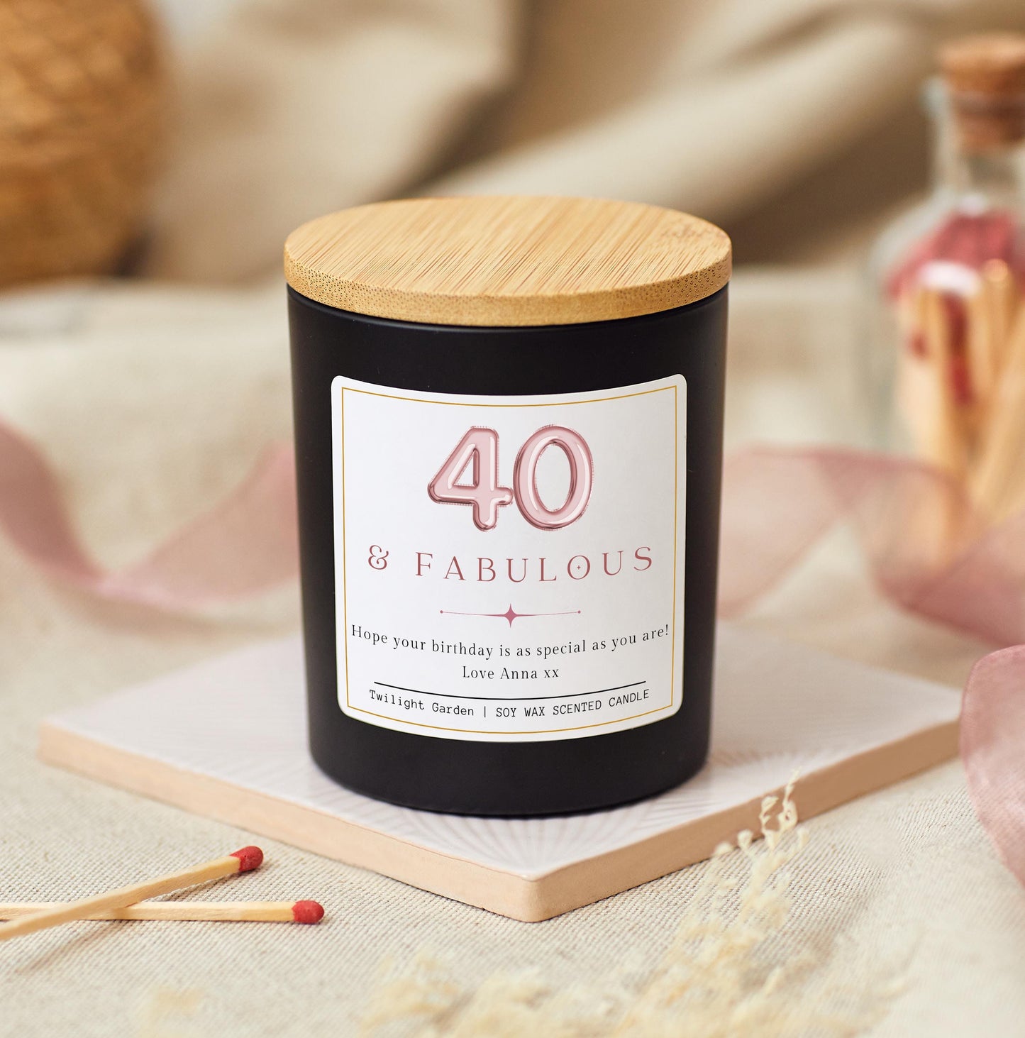 40 and Fabulous, 40th Birthday Gifts for Women, Forty & Fabulous, 40th Birthday Personalised Candle, Funny Candle for Friends 40th, Auntie Gift, Gift under 20, Gift under 30, Sister Gift, Best Friend Personalised Gift