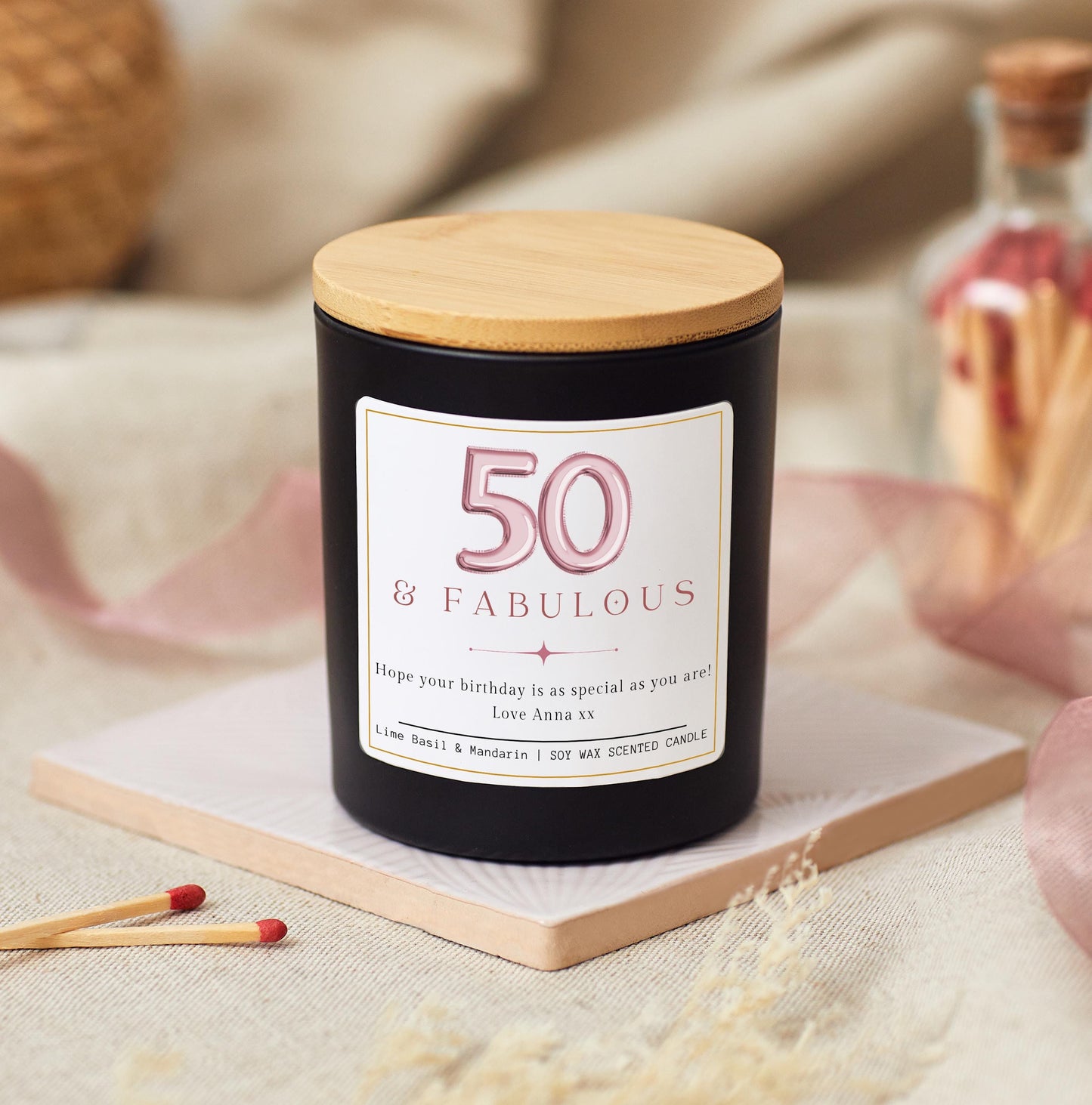 50 and Fabulous, 50th Birthday Gifts for Women, Fifty & Fabulous, 50th Birthday Personalised Candle, Funny Candle for Friends 50th, Auntie Gift, Gift under 20, Gift under 30, Sister Gift, Best Friend Personalised Gift