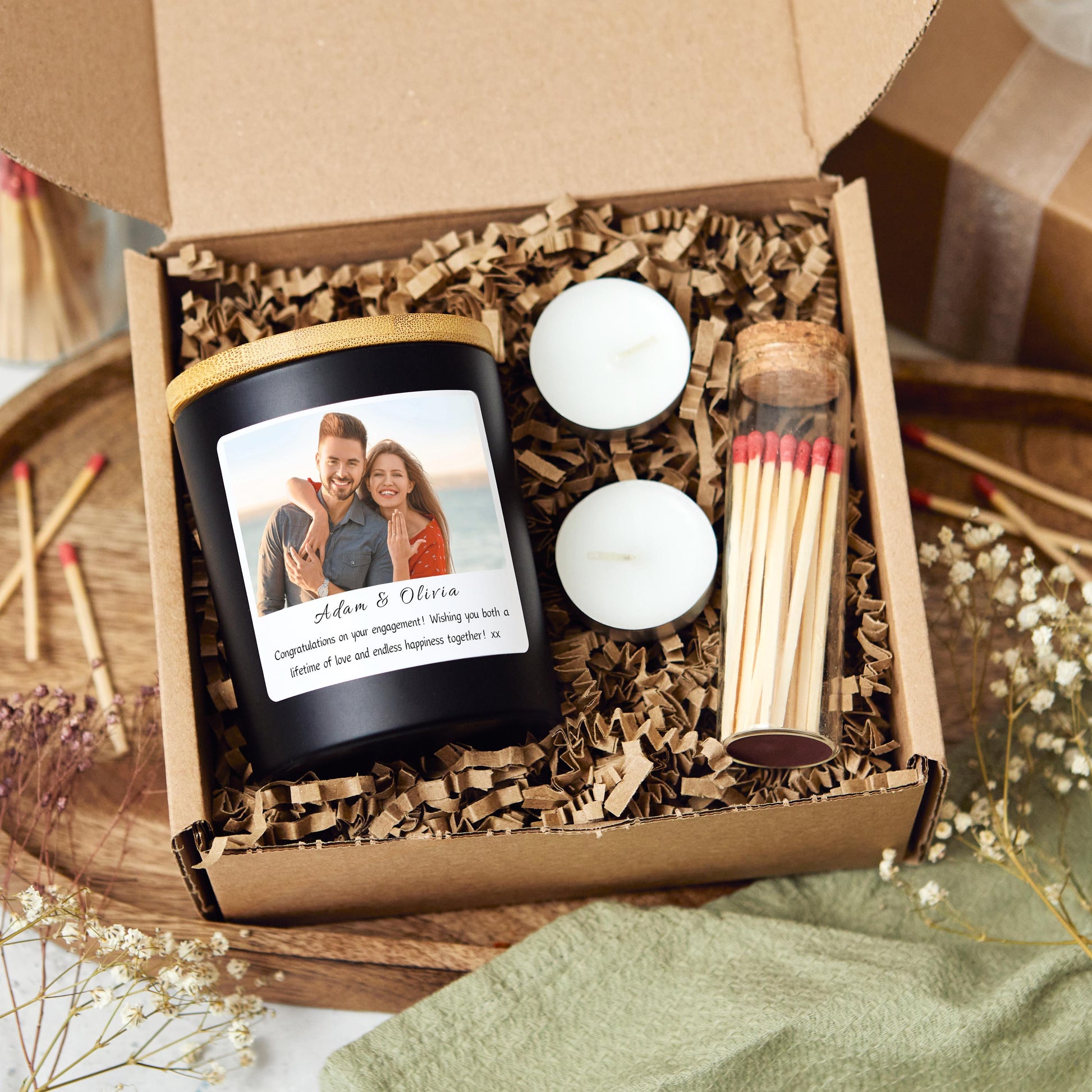 Engagement Presents For Future Bride and Groom, Personalised Engagement Photo Candle Gift Set, Friend Engagement, Sister Engagement Photo Gift, Newly Engaged Gift For Couple with Photo