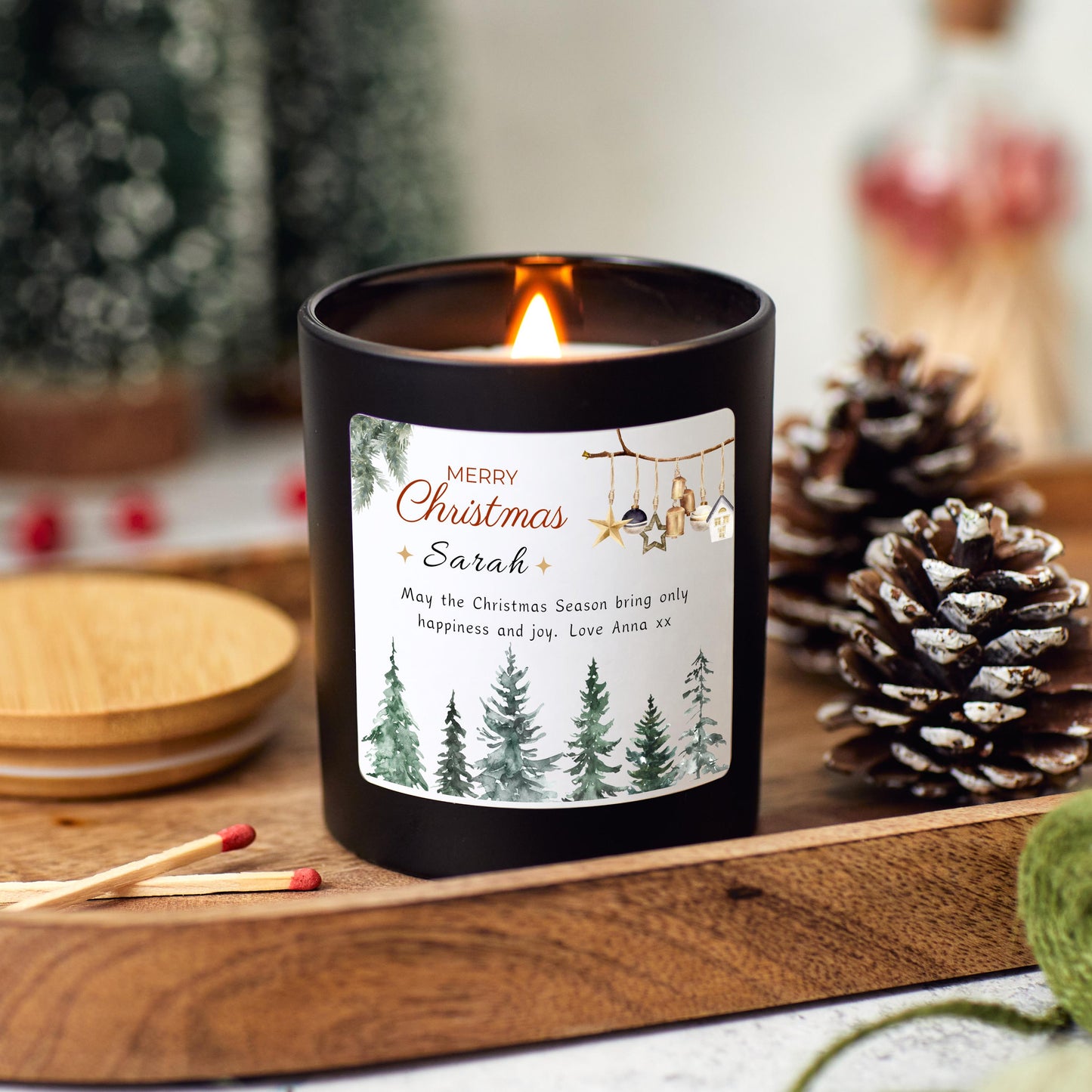 Personalised candle Christmas decor, Christmas Eve decoration, Festive candle, Holiday candle, Handmade gift unique Christmas present, Personalised Christmas candle gift Christmas Tree Design, Stocking filler Christmas present, Christmas Eve gift