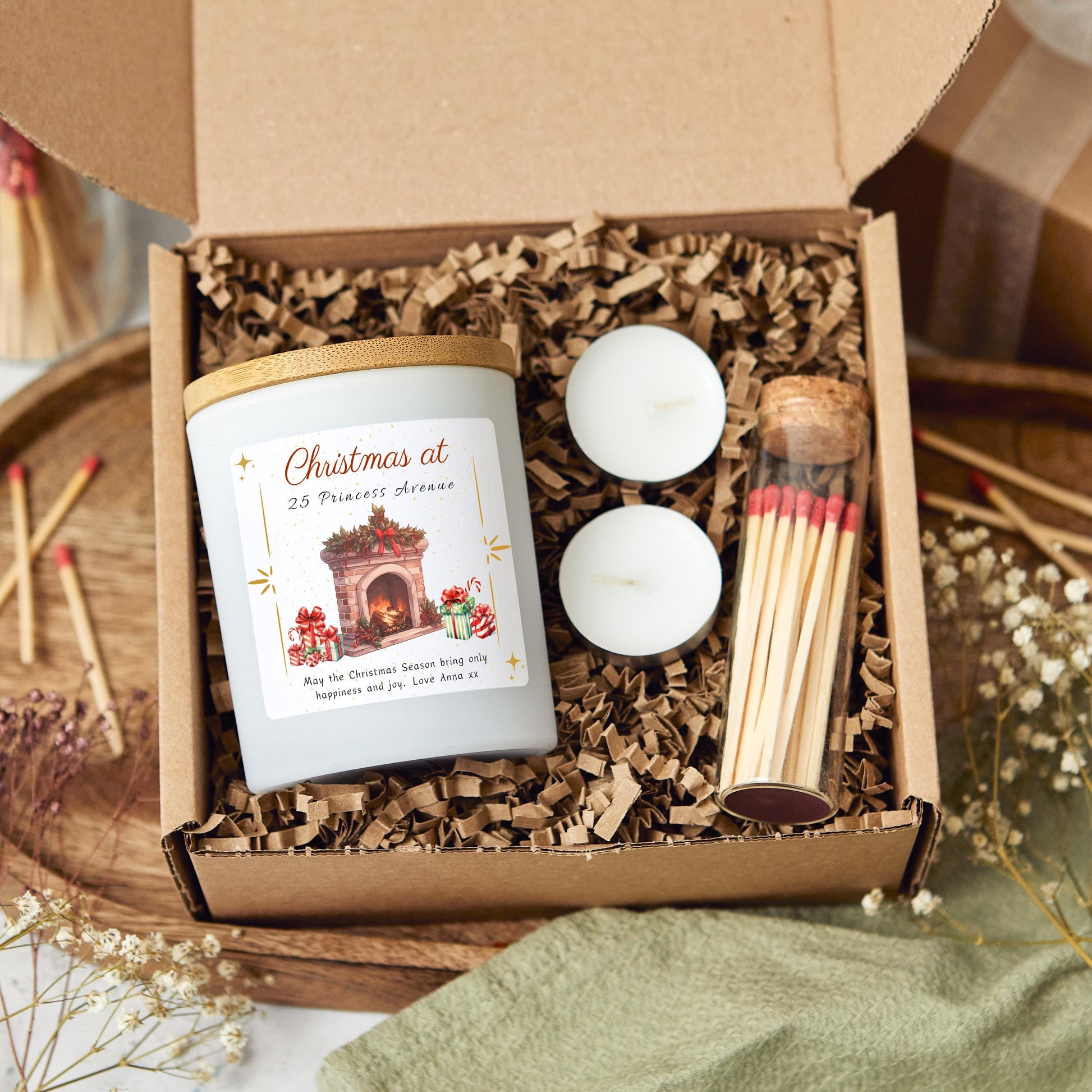 Personalised First Christmas New Home Scented Candle Gift Set, Couple Christmas Present, Xmas Gift Happy First Home, Housewarming Gift