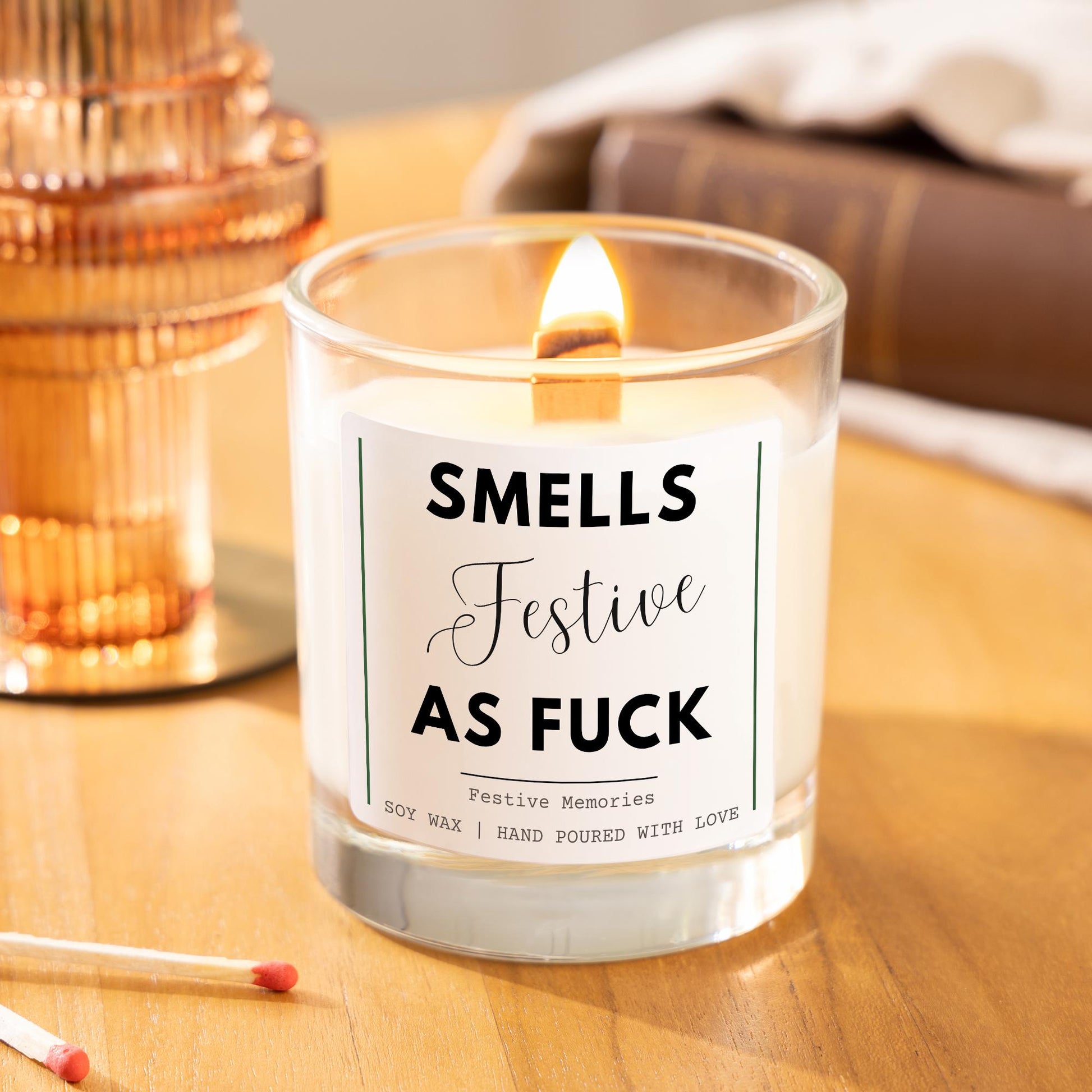 Festive As Fuck Funny Anti Christmas Candle Gift, Unique Secret Santa Gifts, Bestie Funny Xmas Candles, Festive AF Funny Slogan Joke Rude Christmas Candle Stocking Filler Present for Friend Wanky Candle, Fun Scented Candle