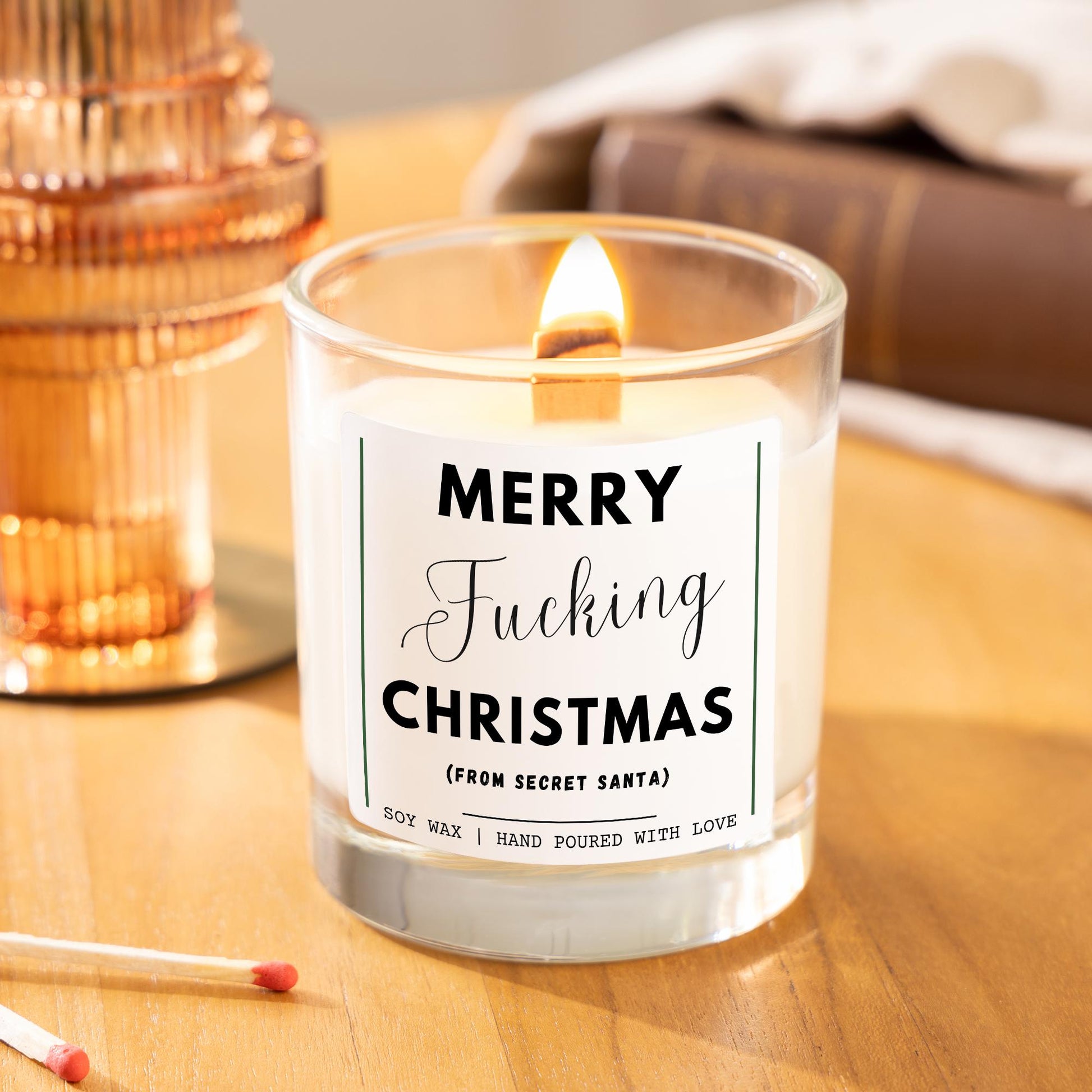 Merry Fucking Christmas Anti Christmas Candle Gift, Unique Secret Santa Gifts, Funny Xmas Holiday Candles, Funny Slogan Joke Rude Christmas Candle Stocking Filler Present for Friend Wanky Candle, Fun Scented Candle