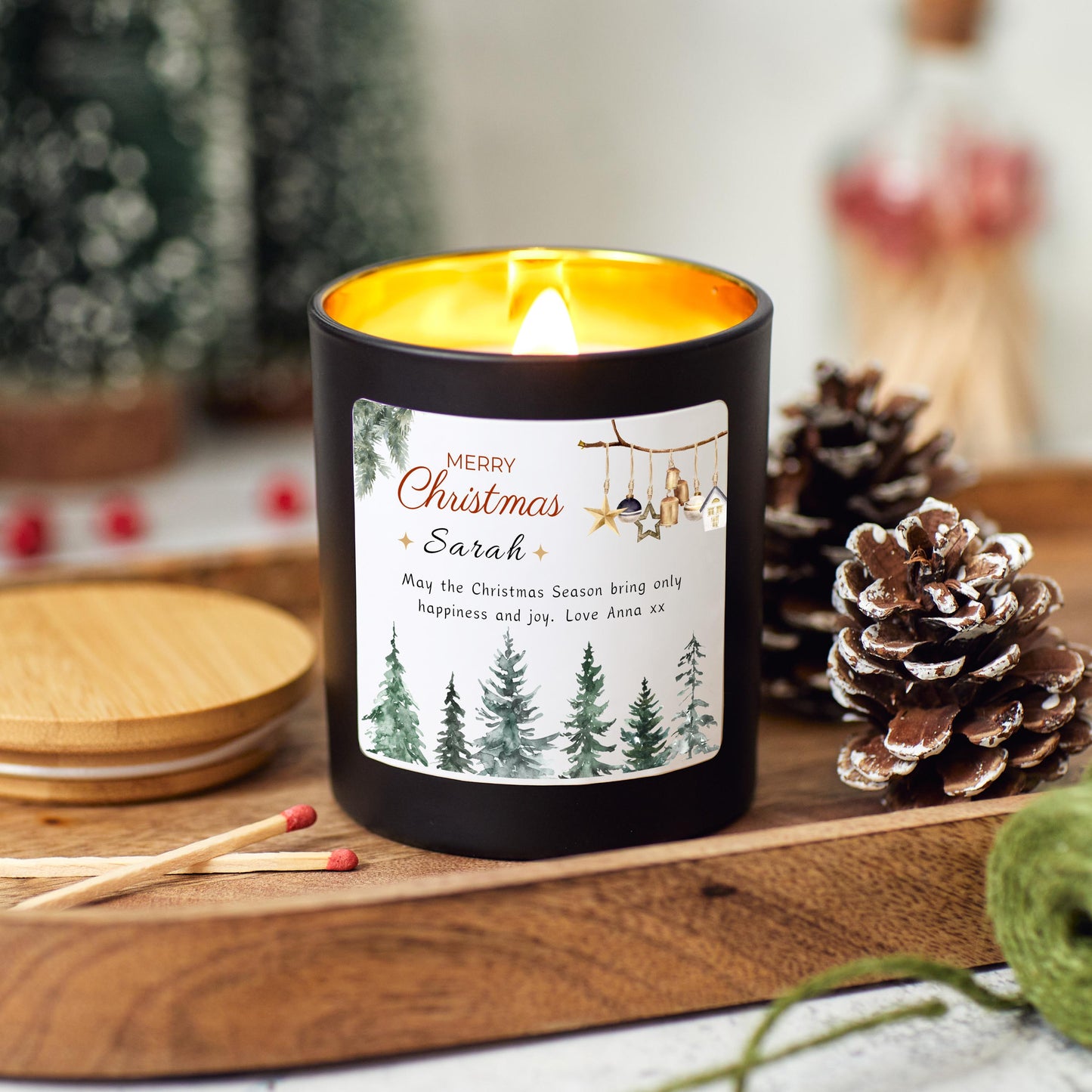 Personalised candle Christmas decor, Christmas Eve decoration, Festive candle, Holiday candle, Handmade gift unique Christmas present, Personalised Christmas candle gift Christmas Tree Design, Stocking filler Christmas present, Christmas Eve gift