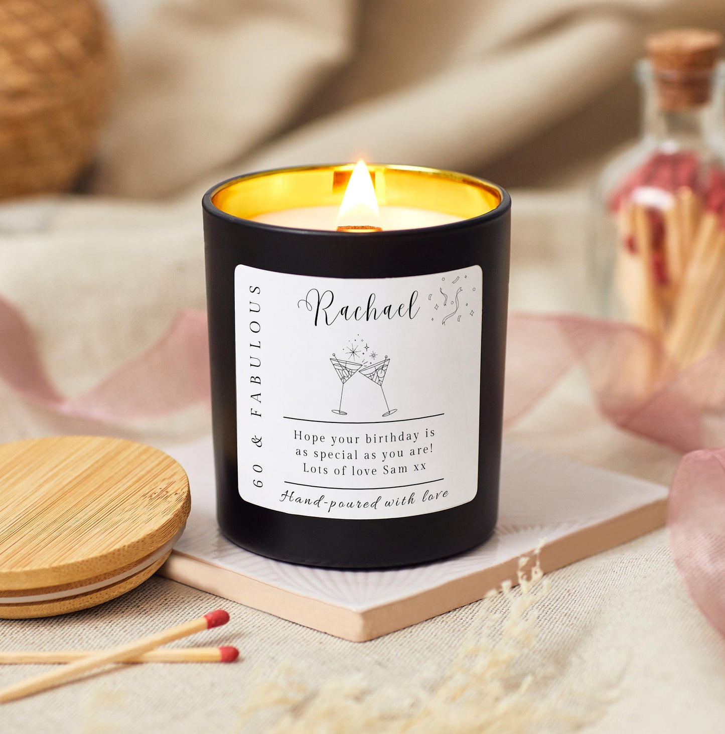 60 and Fabulous, 60th Birthday Gifts for Women, Mum, Friend, Colleague, Sixty & Fabulous, 60th Birthday Personalised Candle, Funny Candle for Friends 60th, Auntie Gift, Gift under 20, Gift under 30, Sister Gift, Best Friend Personalised Gift