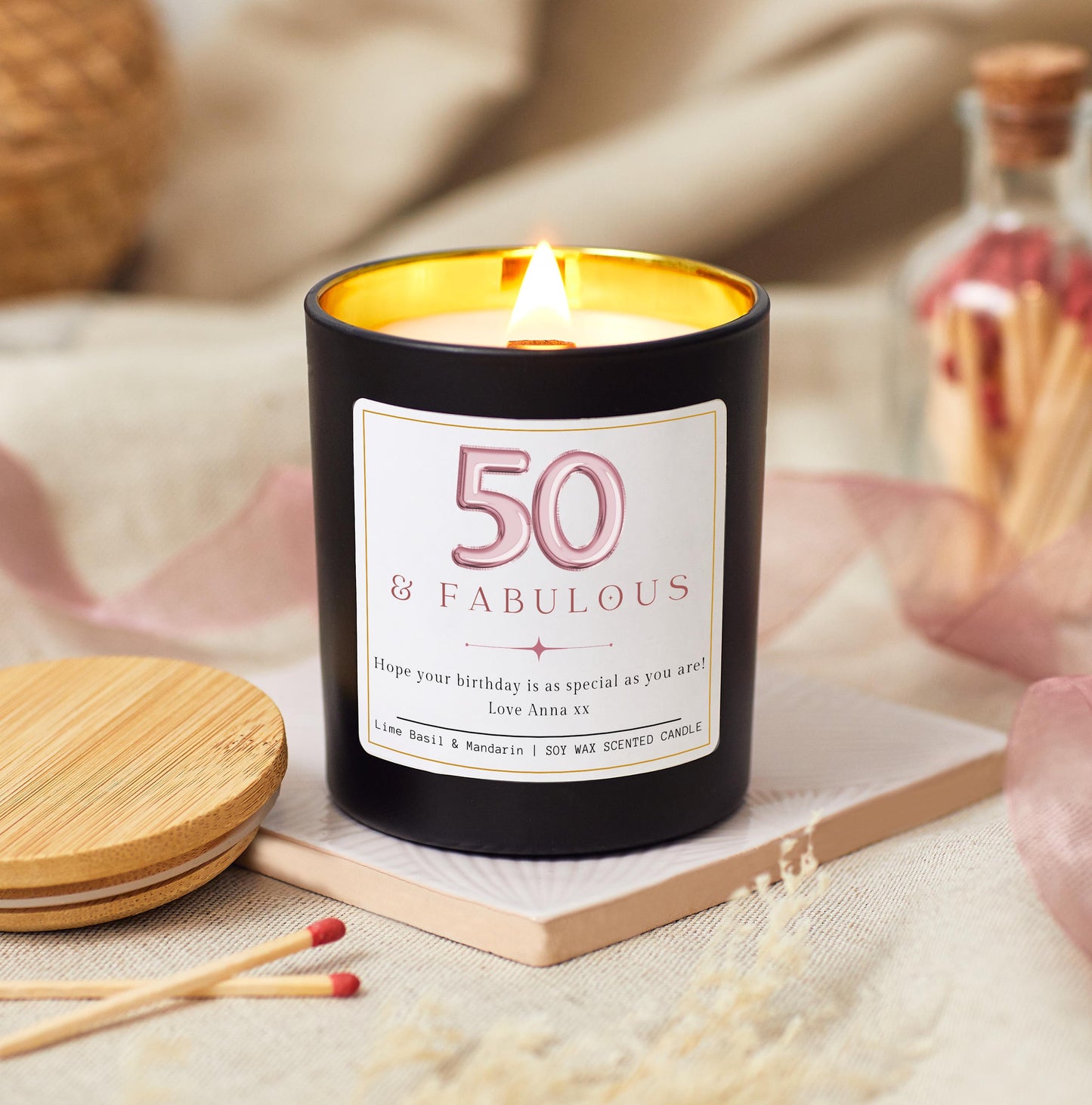 50 and Fabulous, 50th Birthday Gifts for Women, Fifty & Fabulous, 50th Birthday Personalised Candle, Funny Candle for Friends 50th, Auntie Gift, Gift under 20, Gift under 30, Sister Gift, Best Friend Personalised Gift