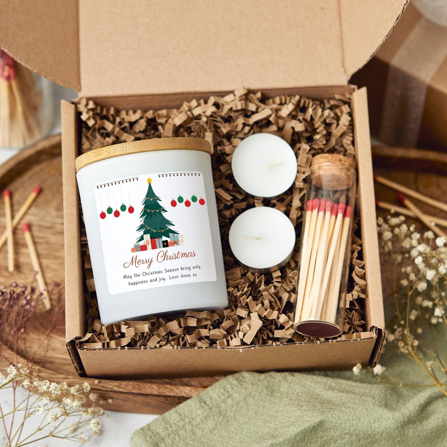 Merry Christmas Candle Gift For Her Personalised Gift Set Present for Couple, Sister, Coworker Xmas Present, Friend Bestie Gift Secret Santa