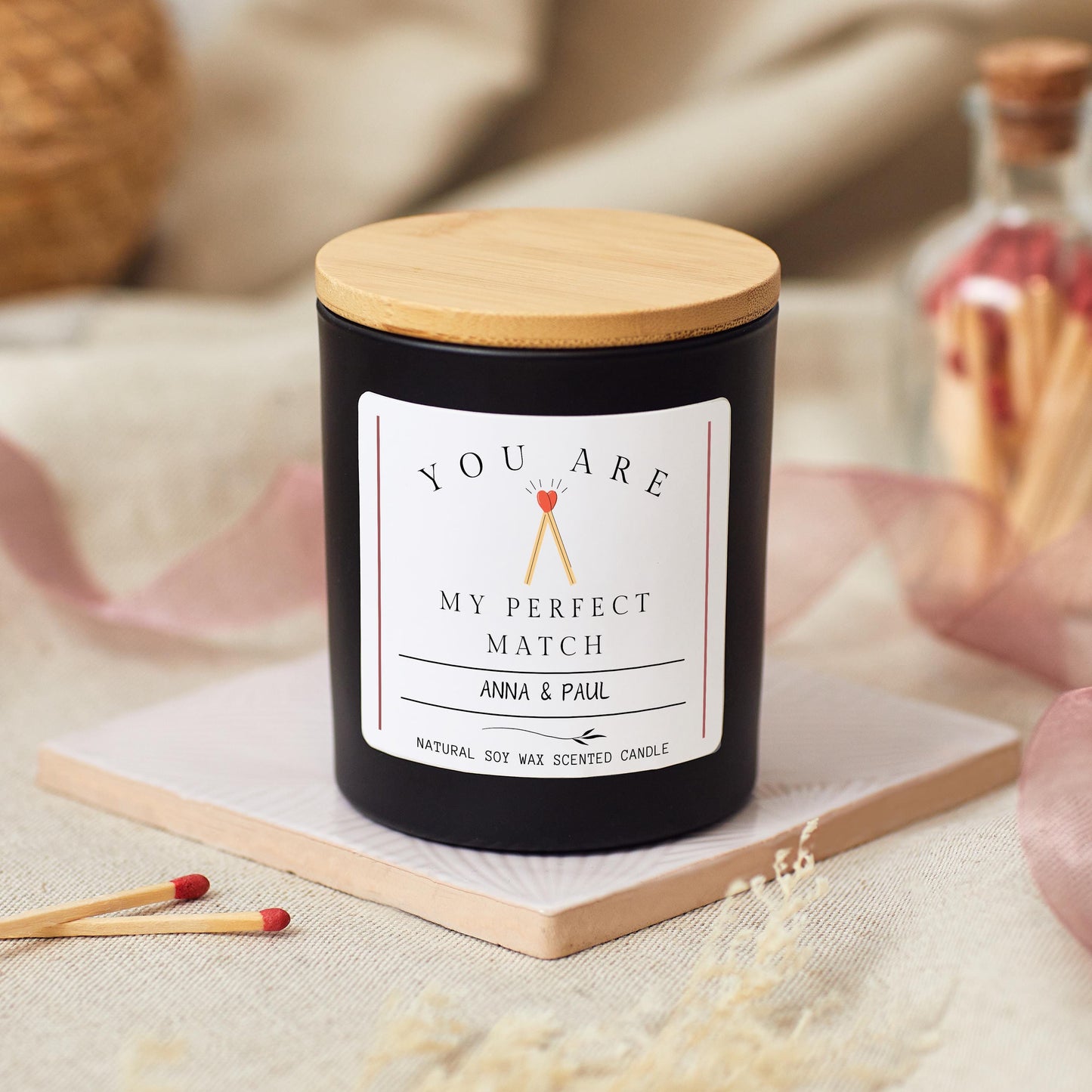 Valentine’s Day Personalised Candle Gift, You Are My Perfect Match Cute Gift for Her, Gift for Boyfriend, Present for Girlfriend, Couples Custom Candle Gift, Romantic Present for Wife