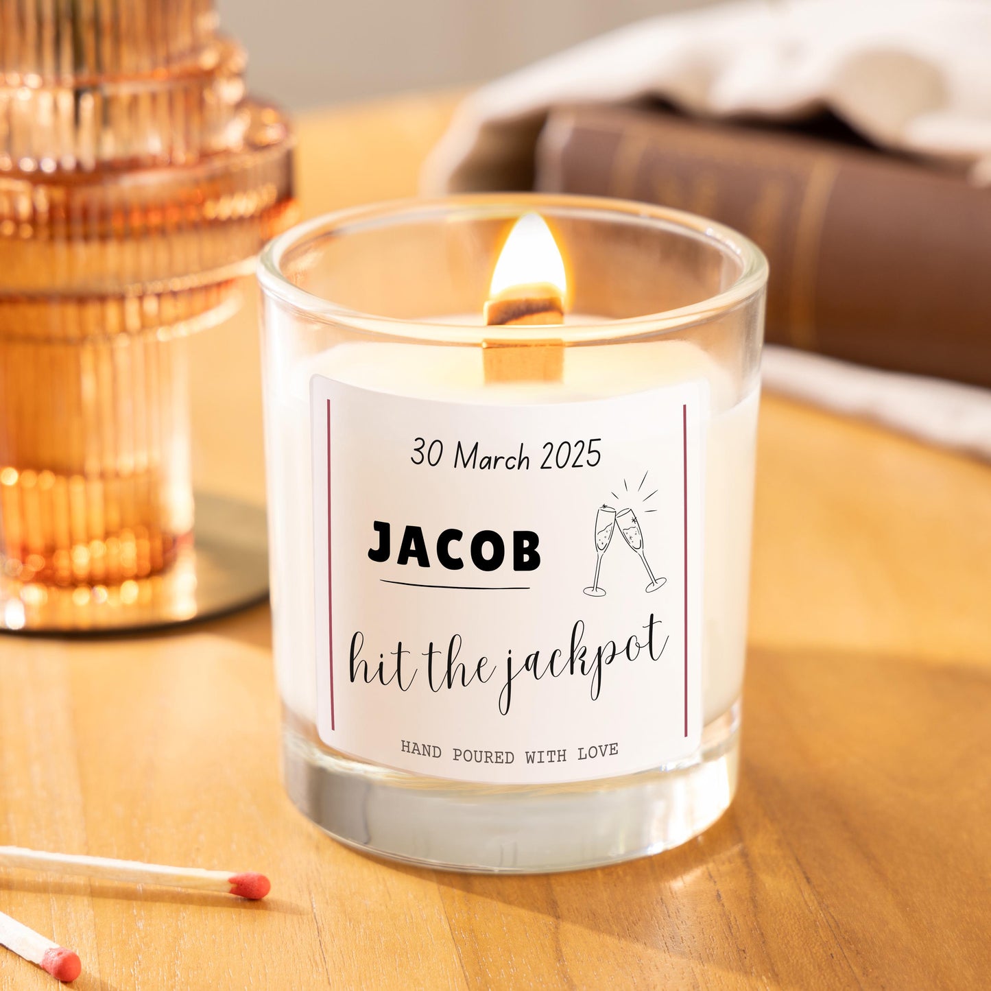 Wedding Gift Personalised Scented Candle, Wedding Gift for Couple, Funny Wedding Custom Gift, Engagement gift, He Hit The Jackpot