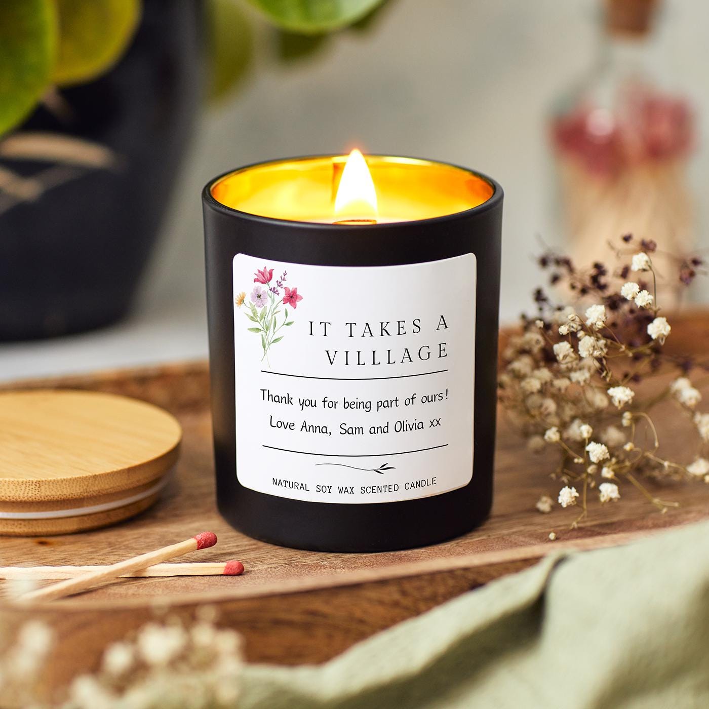 It Takes a Village Candle Gift, Personalised Thank You Candle, Custom Thank you Teacher gift, Nanny Gift, Thank You Neighbour