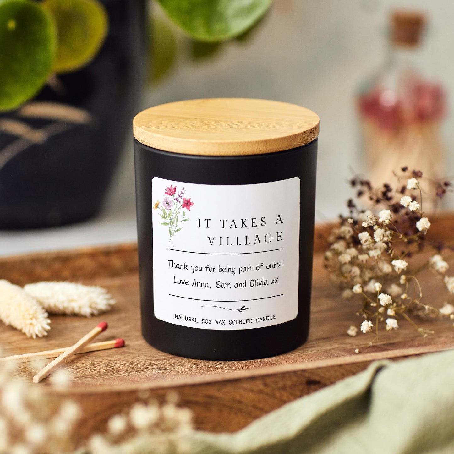 It Takes a Village Candle Gift, Personalised Thank You Candle, Custom Thank you Teacher gift, Nanny Gift, Thank You Neighbour