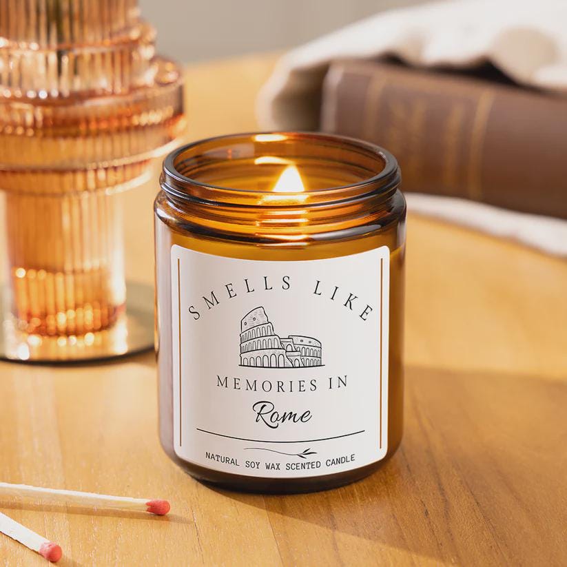 Rome Holiday Scented Soy Candle: Italian Travel Memory Gift