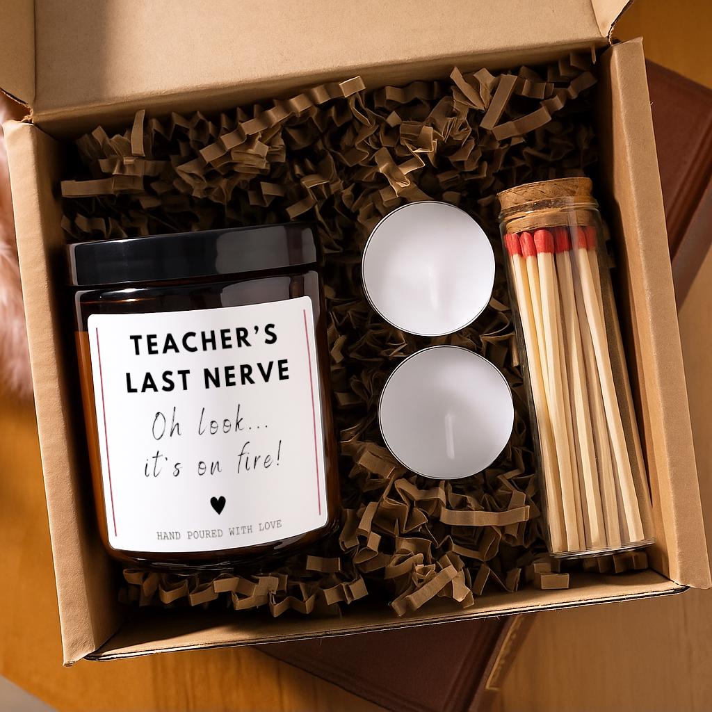 Funny Teacher Thank You Candle, Teacher's Last Nerve End Of School Appreciation Gift, Teaching Assistant End of Year Gift, Christmas Present
