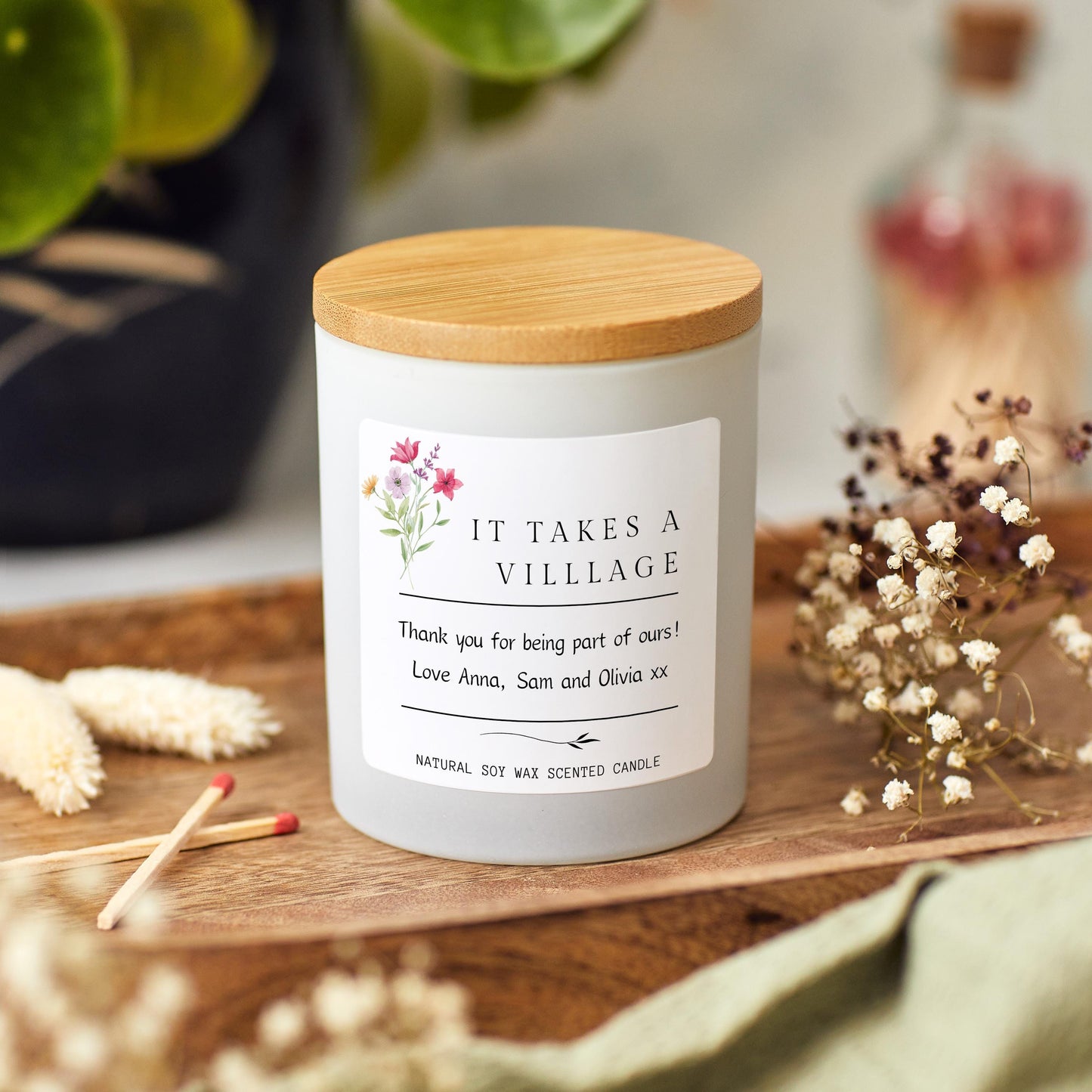 It Takes a Village Candle Gift, Personalised Thank You Candle, Custom Thank you Teacher gift, Nanny Gift, Thank You Neighbour