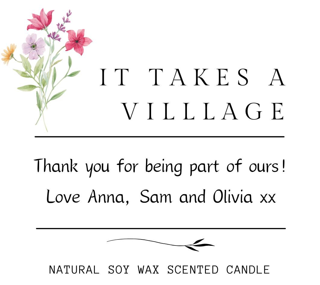 It Takes a Village Candle Gift, Personalised Thank You Candle, Custom Thank you Teacher gift, Nanny Gift, Thank You Neighbour