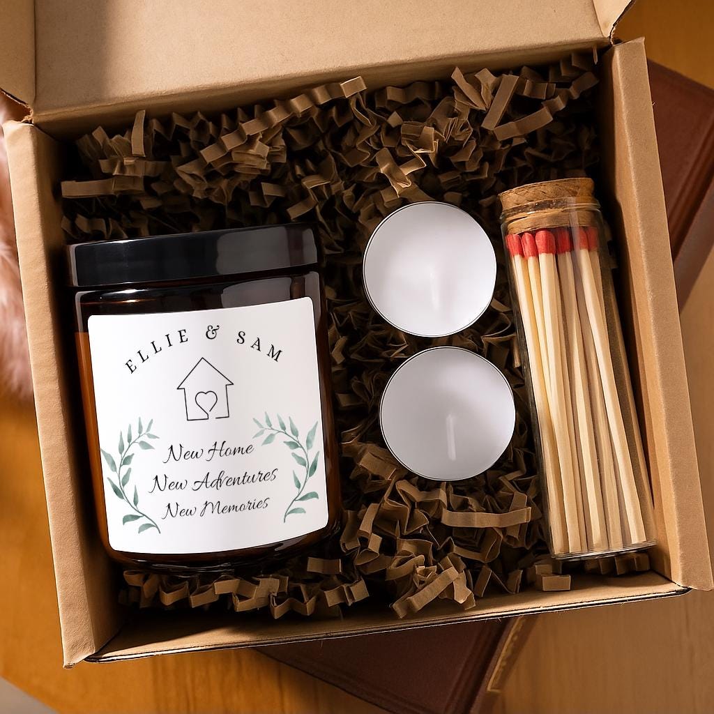 New Home Candle Gift for Couple, First Home Gift Set, House Warming Gift, Moving Away Gift, New Home New Adventure New Memories