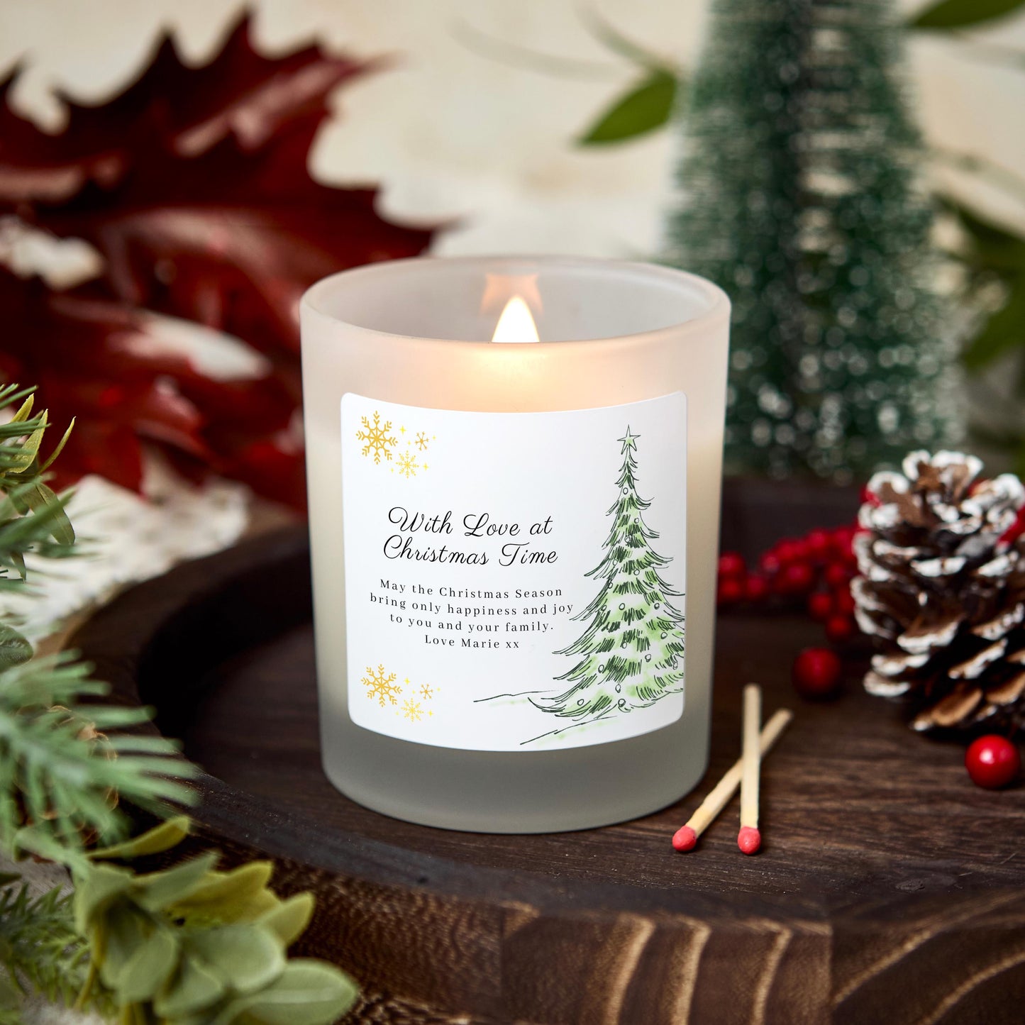 With Love At Christmas Time Christmas Eve Gift for Her, For Wife, Partner, Christmas Candle Personalised Present for Couple with Xmas Tree