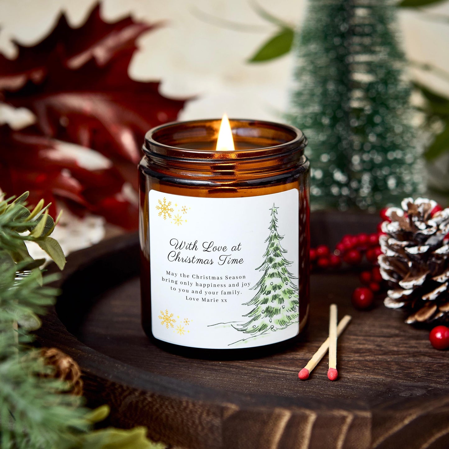 With Love At Christmas Time Christmas Eve Gift for Her, For Wife, Partner, Christmas Candle Personalised Present for Couple with Xmas Tree
