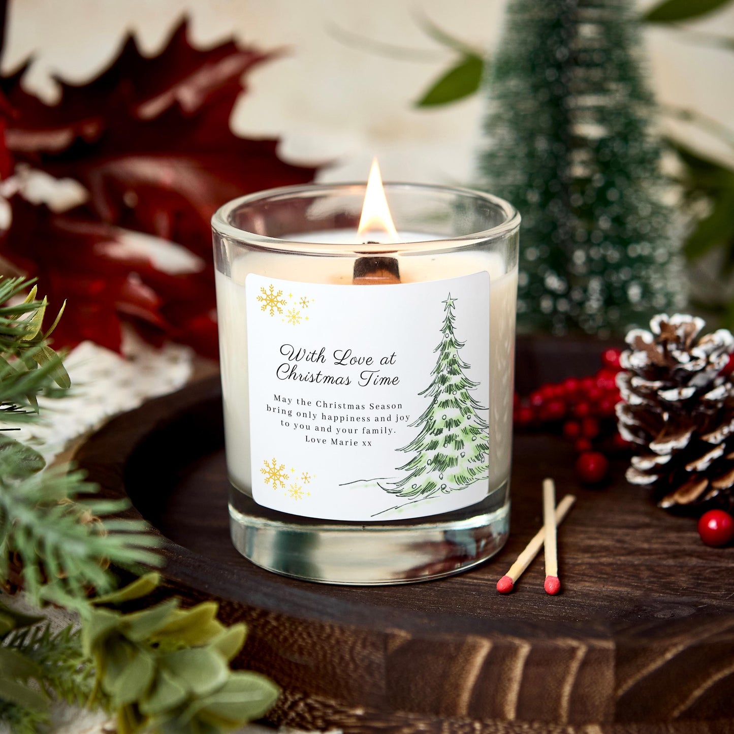 With Love At Christmas Time Christmas Eve Gift for Her, For Wife, Partner, Christmas Candle Personalised Present for Couple with Xmas Tree
