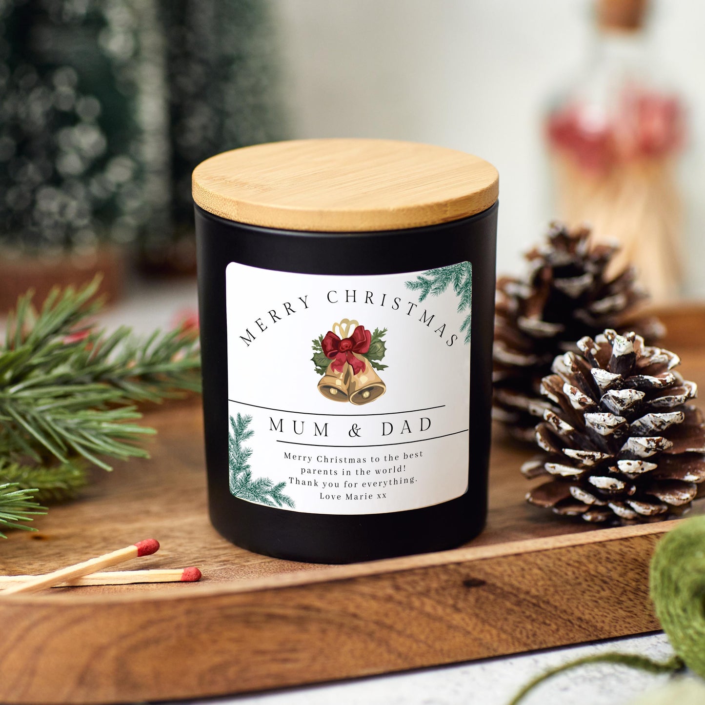 Merry Christmas Mum and Dad Candle, Personalised Xmas Gift for Parents, Christmas Present for Mother Father, Mum and Dad Christmas Eve Gift
