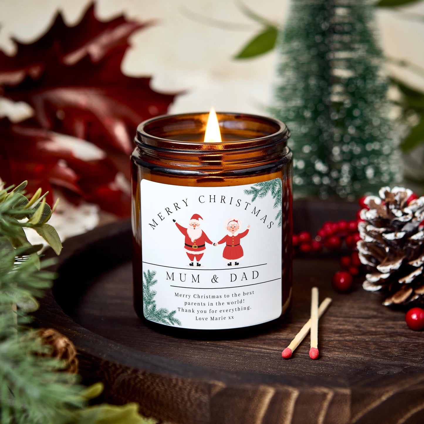 Christmas Gift for Mum and Dad, Merry Christmas Parents Personalised Candle Present for Mother and Father, Christmas Eve Stocking Filler