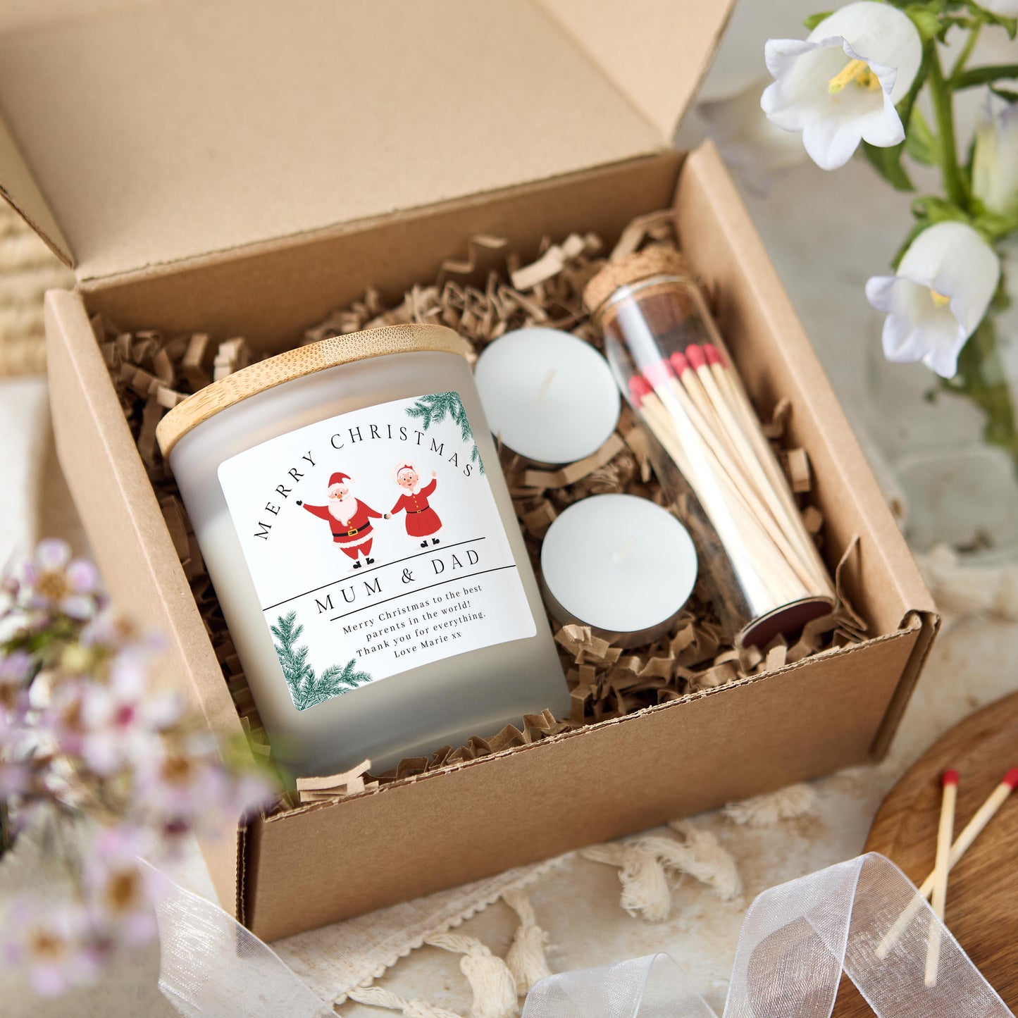 Christmas Gift for Mum and Dad, Merry Christmas Parents Personalised Candle Present for Mother and Father, Christmas Eve Stocking Filler