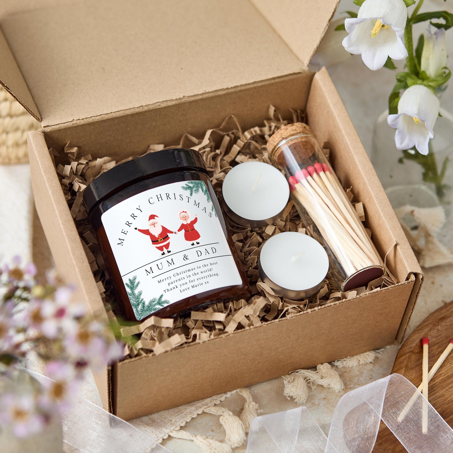 Christmas Gift for Mum and Dad, Merry Christmas Parents Personalised Candle Present for Mother and Father, Christmas Eve Stocking Filler