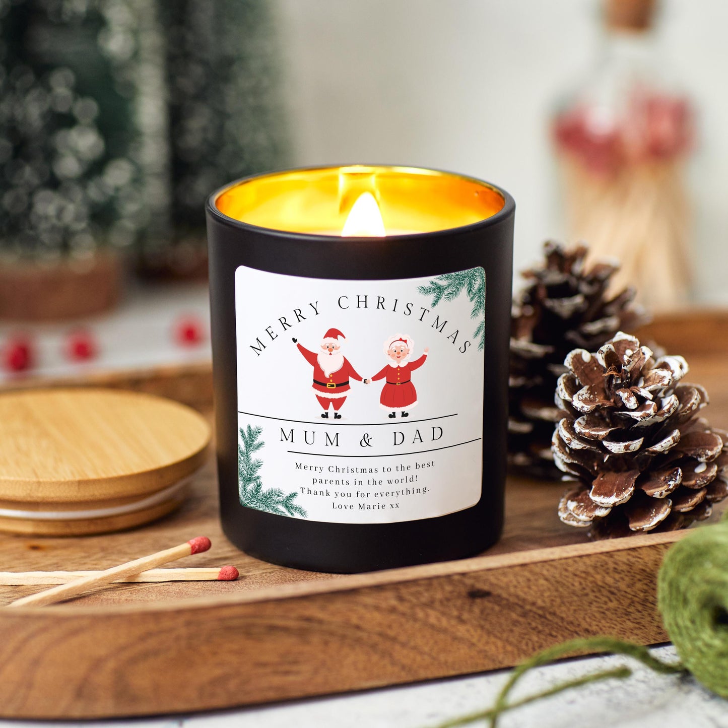 Christmas Candle Gift for Mum and Dad, Personalised Xmas Gift for Parents, Christmas Hamper for Mother, Mum & Dad Christmas Eve Present