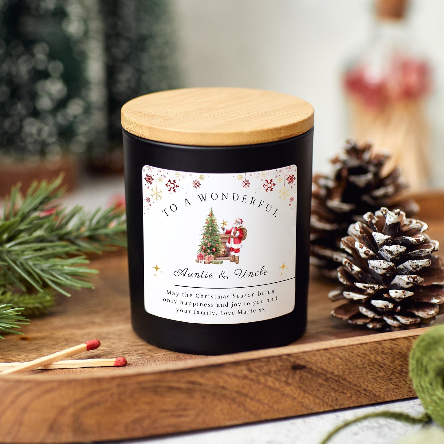 Christmas Candle Personalised Merry Christmas Present for Aunt and Uncle, Auntie and Uncle Xmas Gift for Relatives, Christmas Eve Present