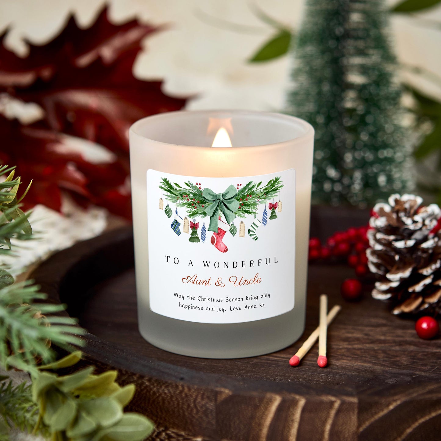 Merry Christmas to a Wonderful Aunt and Uncle Personalised Candle, Christmas Gift for Auntie & Uncle, Custom Christmas Stocking Filler