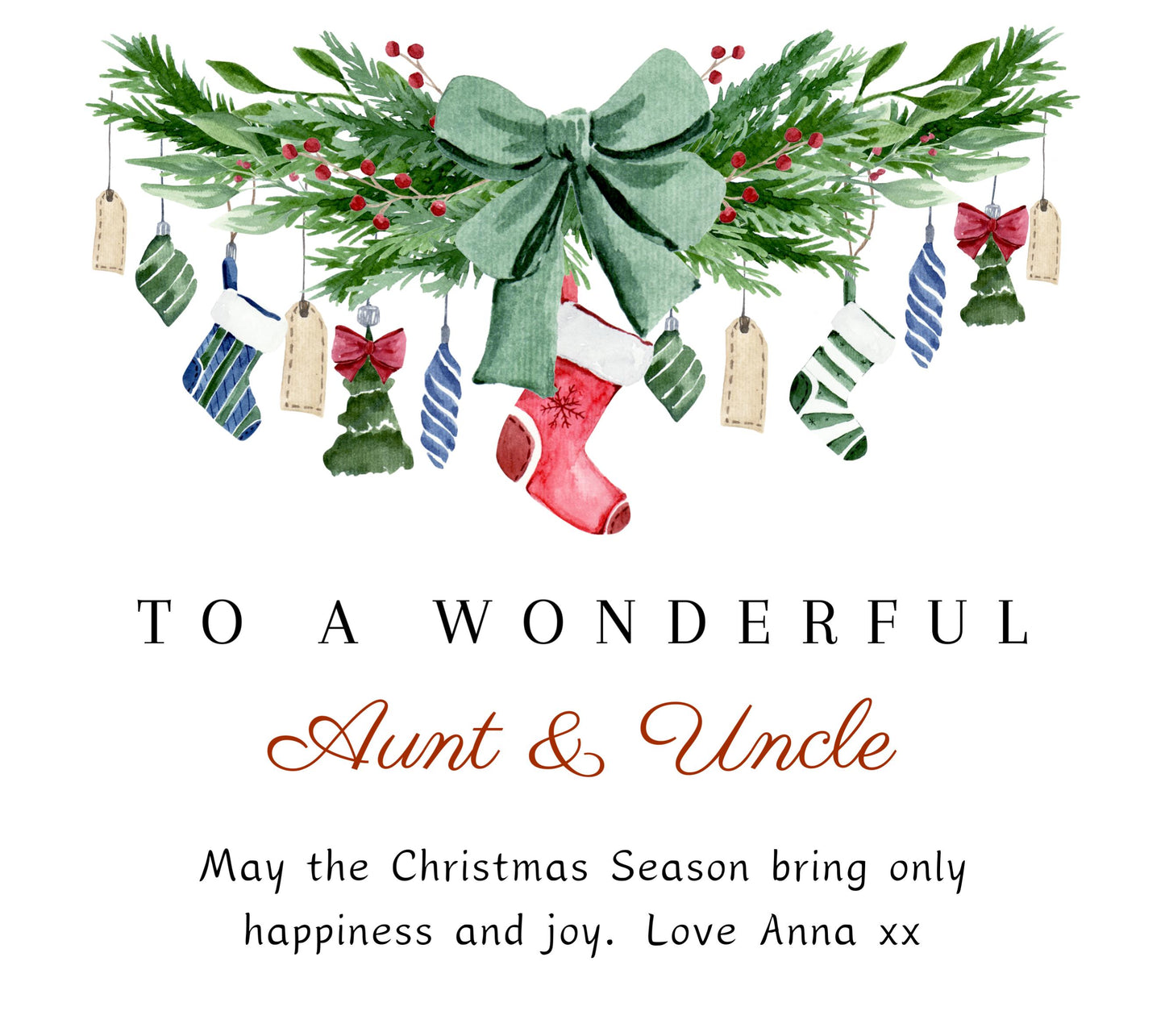 Merry Christmas to a Wonderful Aunt and Uncle Personalised Candle, Christmas Gift for Auntie & Uncle, Custom Christmas Stocking Filler