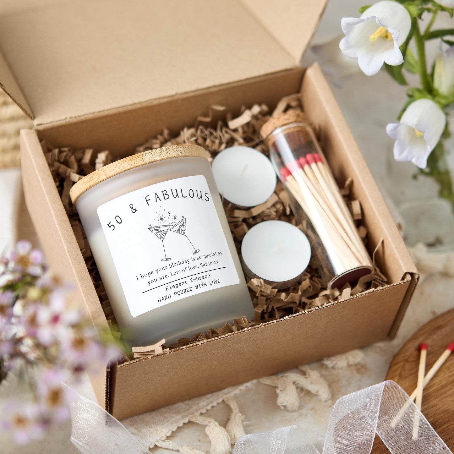 50th Birthday Scented Candle Custom Gift, Fifty and Fabulous Birthday Gifts for Women, Fifty & Fabulous 50th Gift for Friend, 50th Present