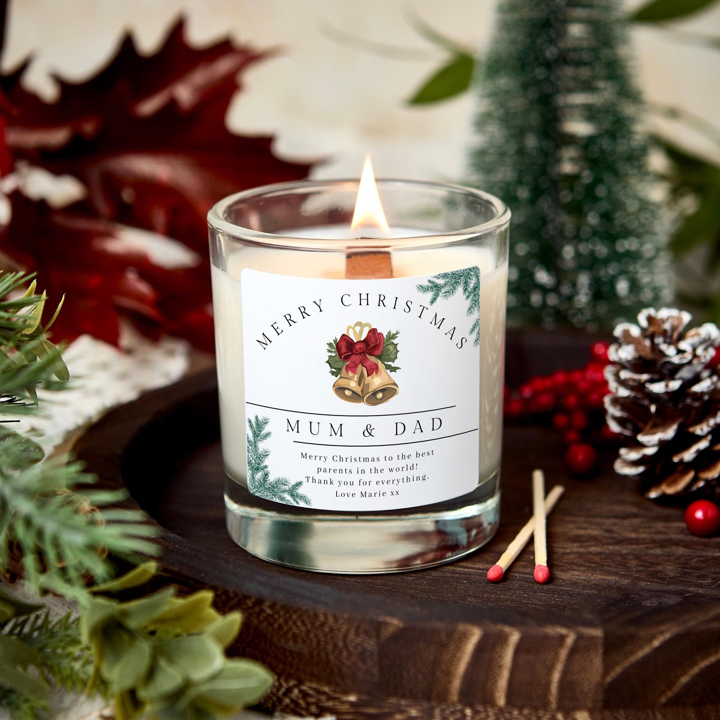 Merry Christmas Mum and Dad Personalised Xmas Candle Present for Parents, Christmas Gift for Mother and Dad, Christmas Eve Stocking Filler