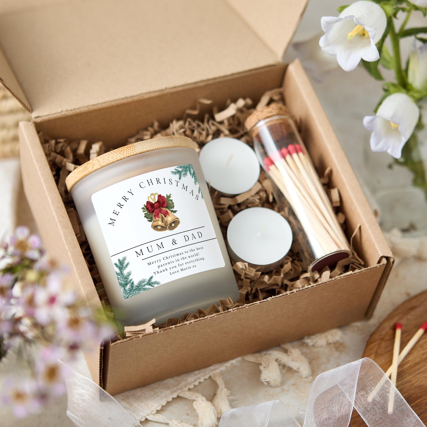 Merry Christmas Mum and Dad Personalised Xmas Candle Present for Parents, Christmas Gift for Mother and Dad, Christmas Eve Stocking Filler