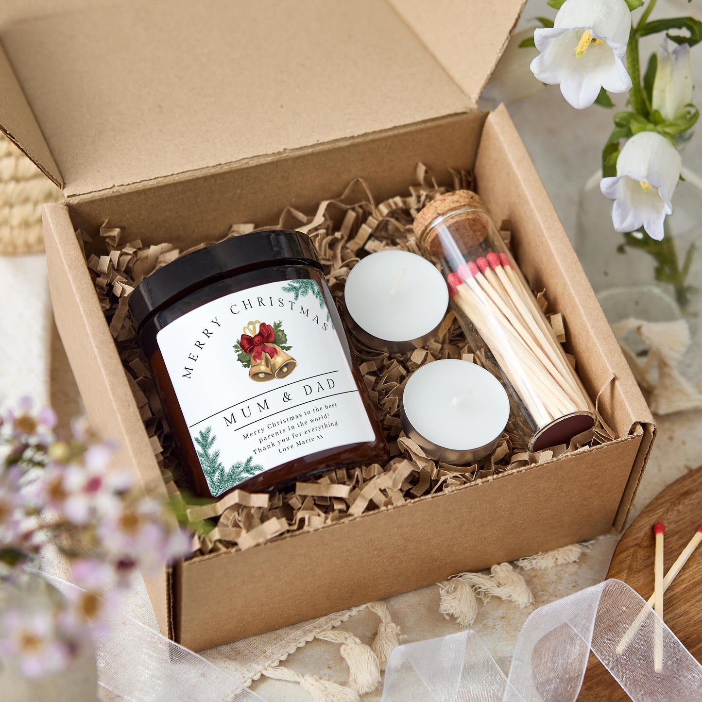 Merry Christmas Mum and Dad Personalised Xmas Candle Present for Parents, Christmas Gift for Mother and Dad, Christmas Eve Stocking Filler