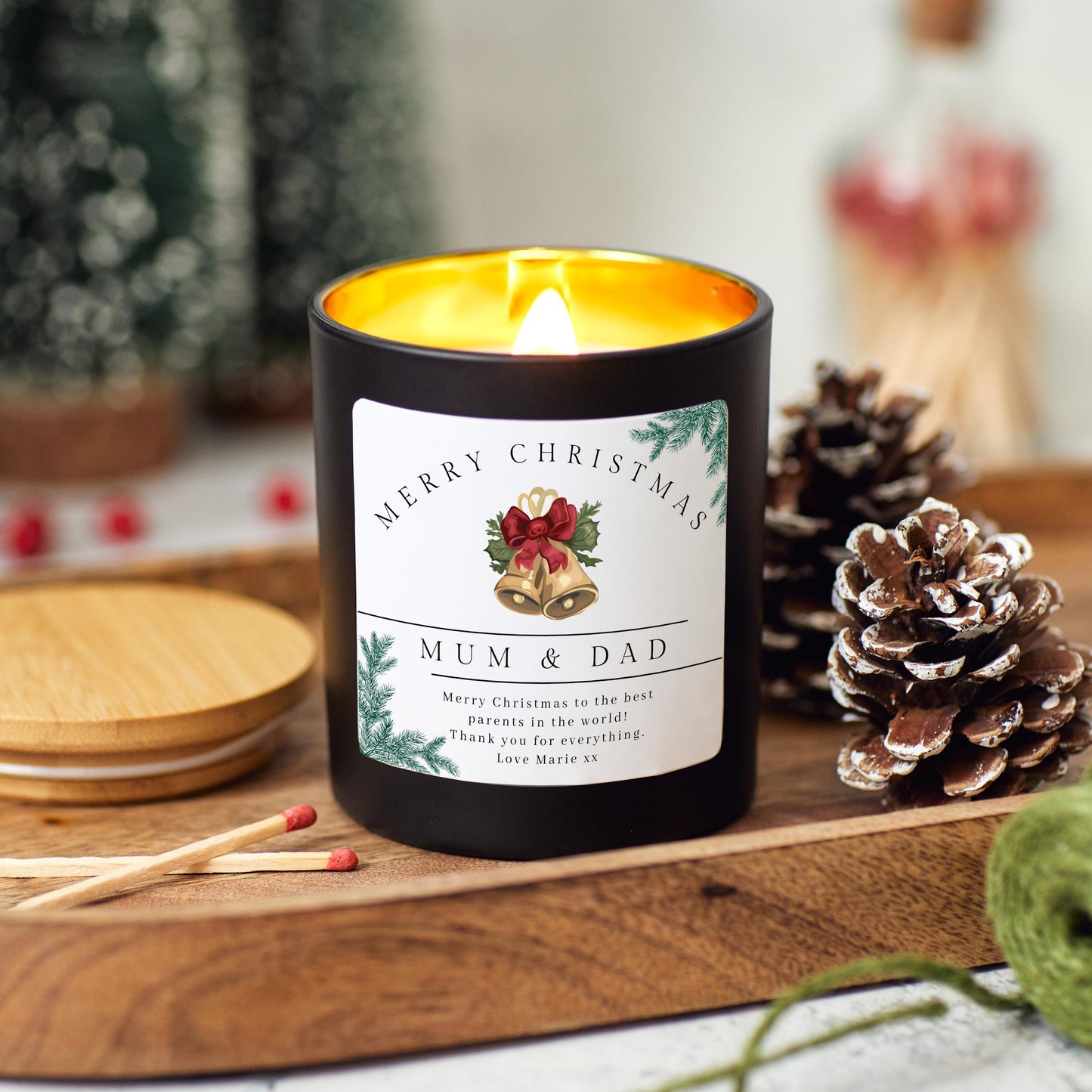 Merry Christmas Mum and Dad Candle, Personalised Xmas Gift for Parents, Christmas Present for Mother Father, Mum and Dad Christmas Eve Gift