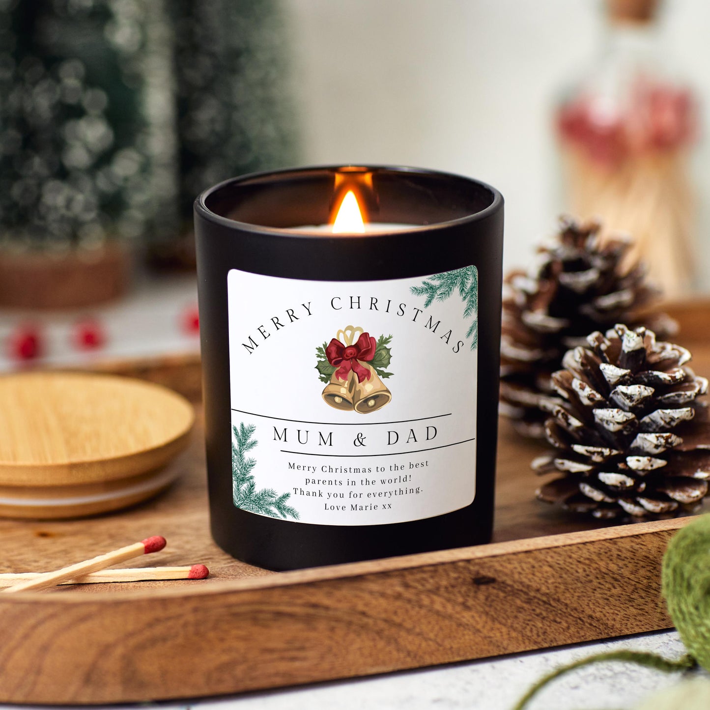 Merry Christmas Mum and Dad Candle, Personalised Xmas Gift for Parents, Christmas Present for Mother Father, Mum and Dad Christmas Eve Gift