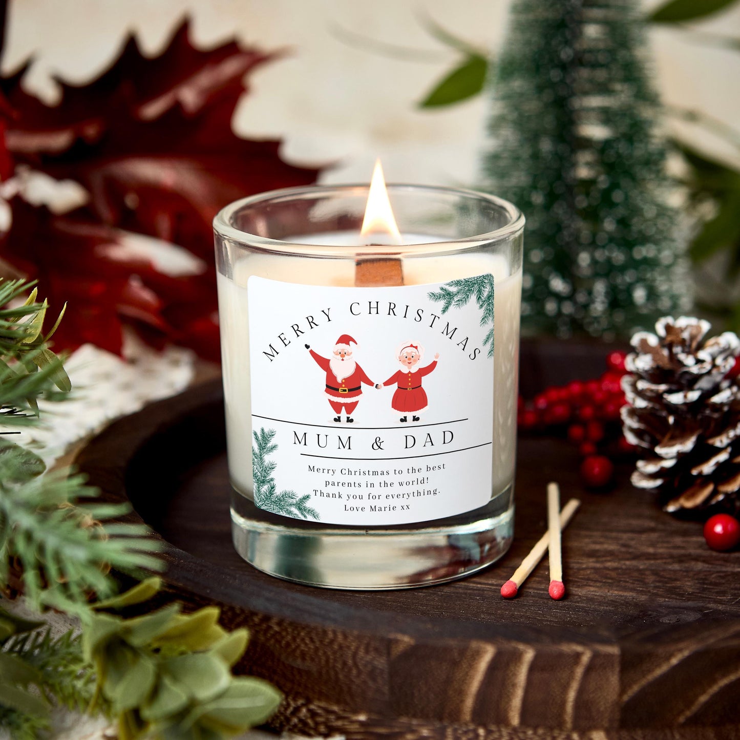 Christmas Gift for Mum and Dad, Merry Christmas Parents Personalised Candle Present for Mother and Father, Christmas Eve Stocking Filler