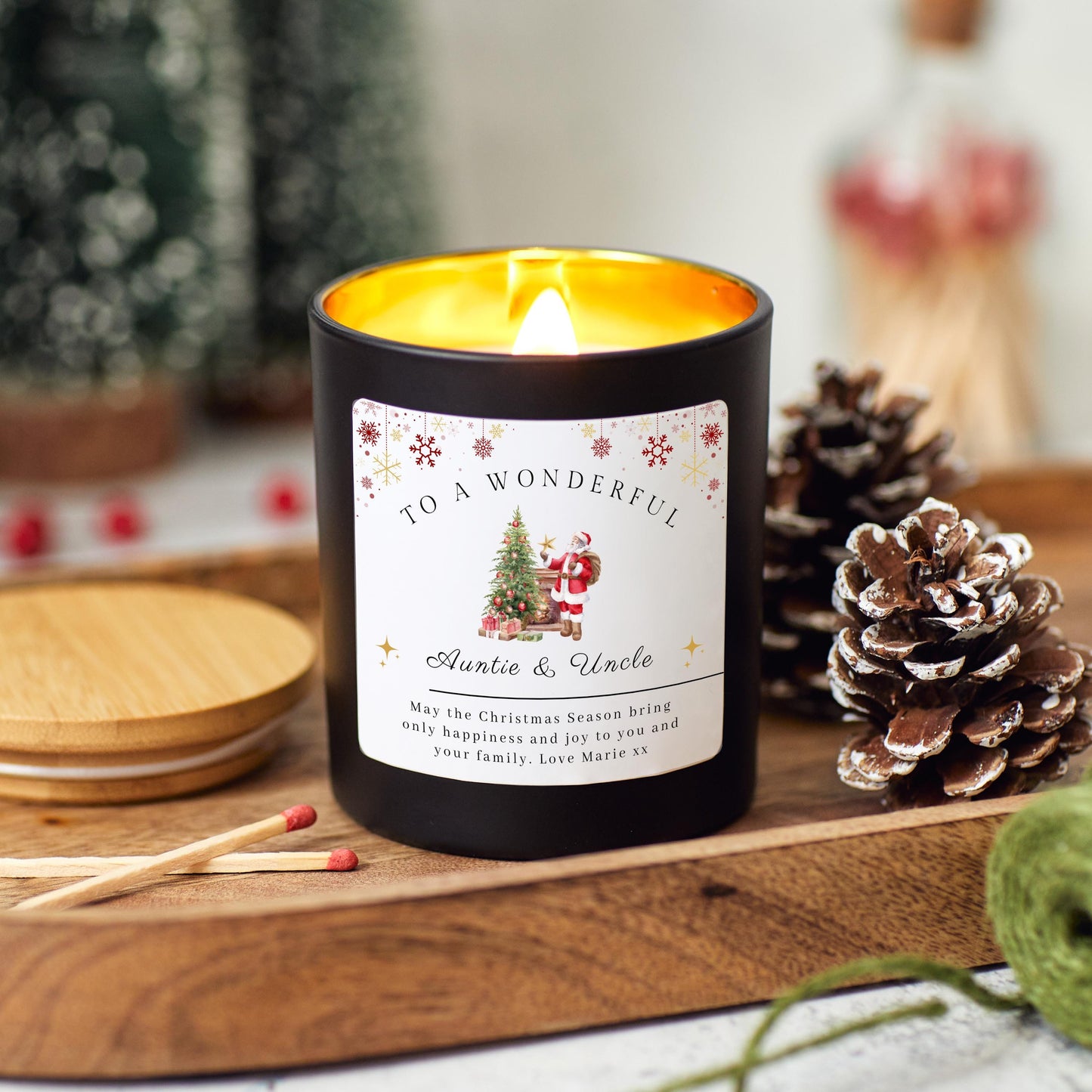 Christmas Candle Personalised Merry Christmas Present for Aunt and Uncle, Auntie and Uncle Xmas Gift for Relatives, Christmas Eve Present