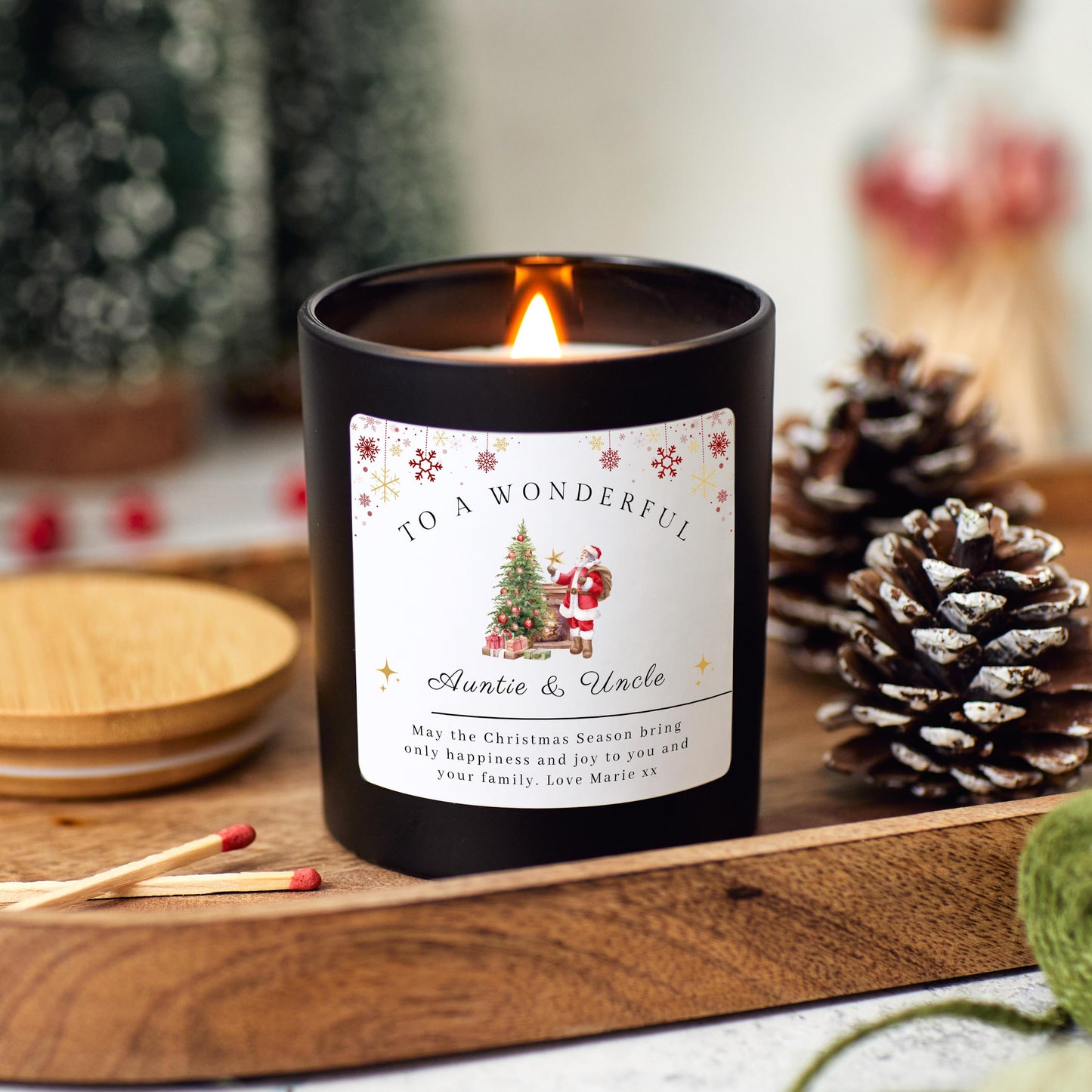 Christmas Candle Personalised Merry Christmas Present for Aunt and Uncle, Auntie and Uncle Xmas Gift for Relatives, Christmas Eve Present