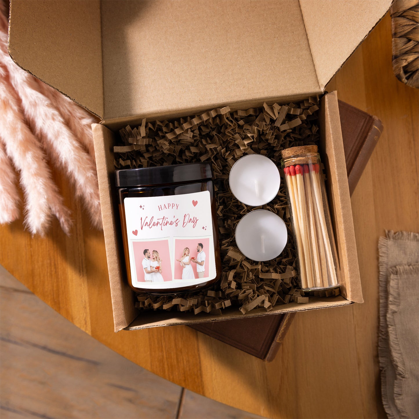 valentine's day photo candle gift set