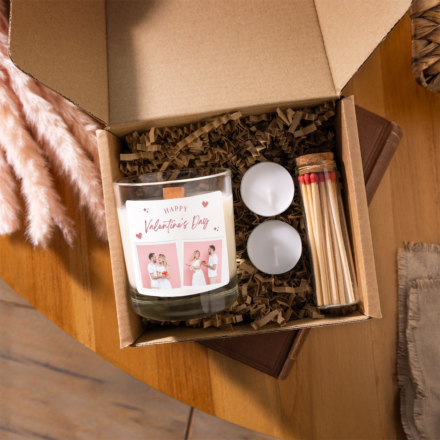 valentine's day photo candle gift set