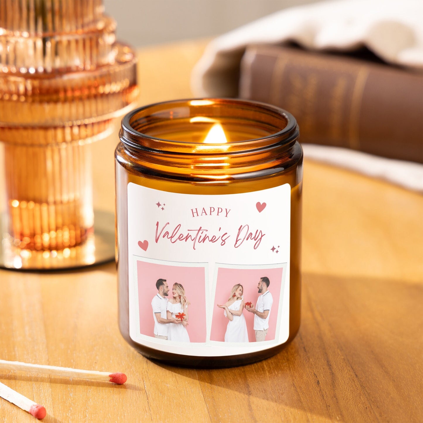 valentine's day photo candle gift set