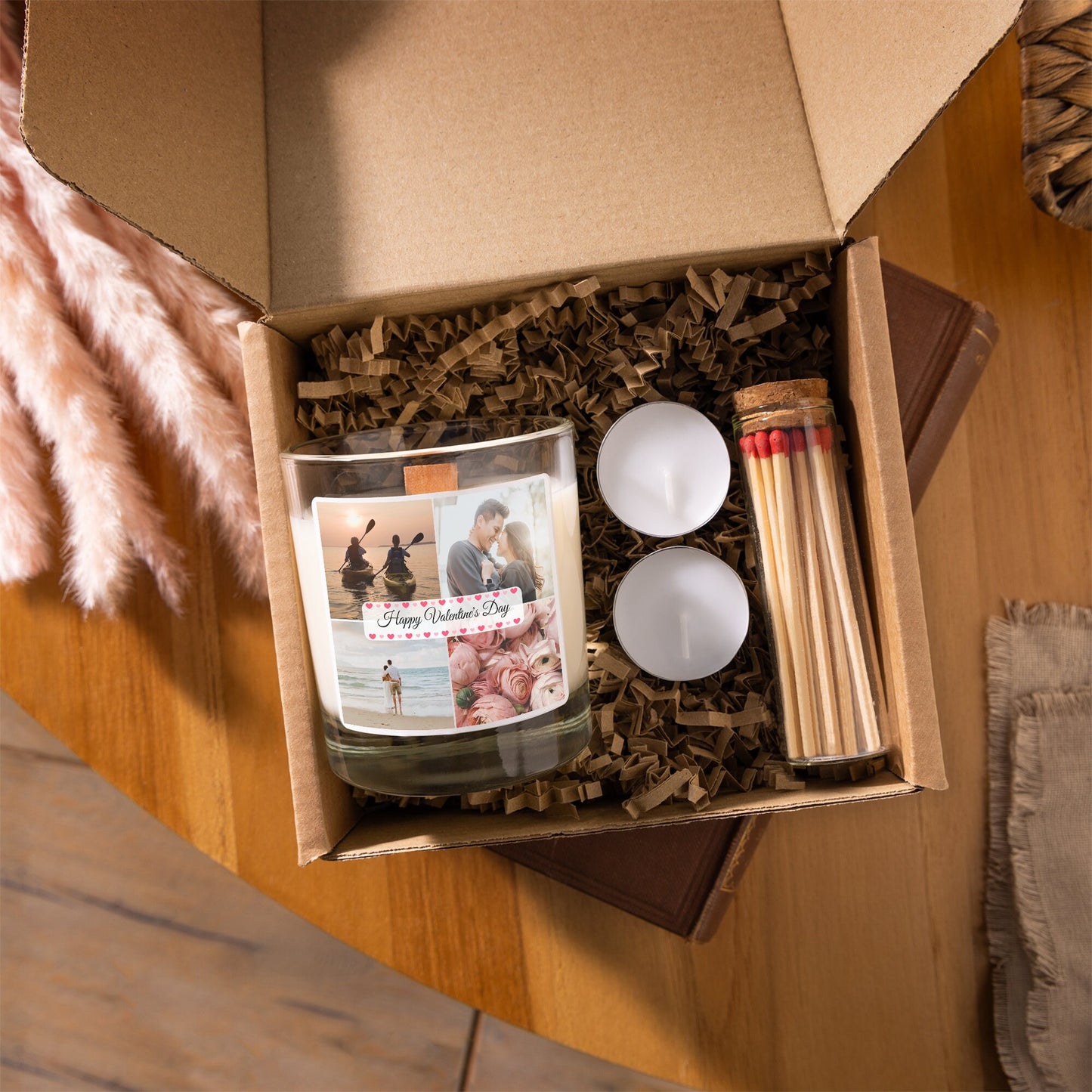 valentine's day scented candle with 4 photos